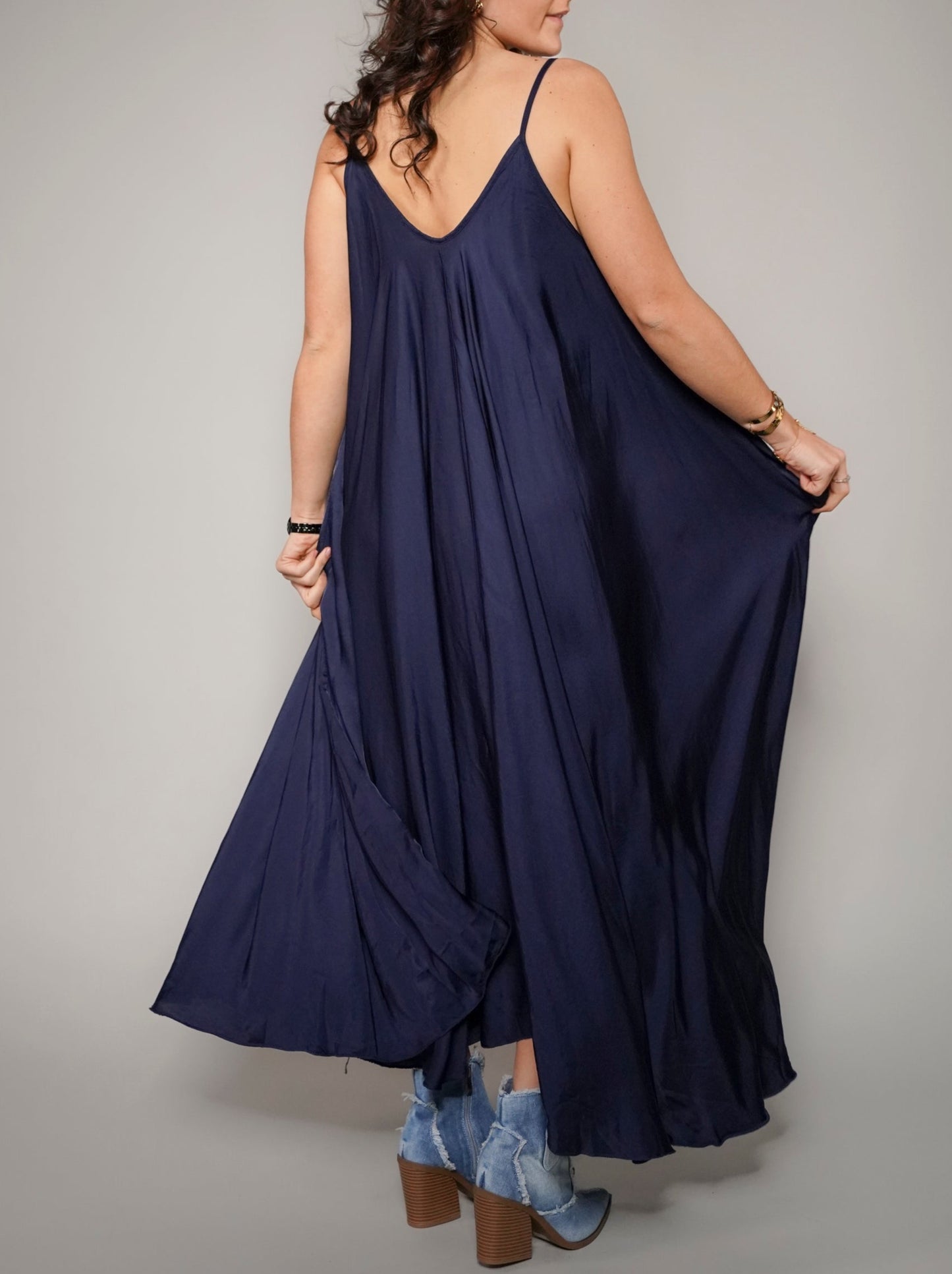 Robe marine en viscose et soie - 1527