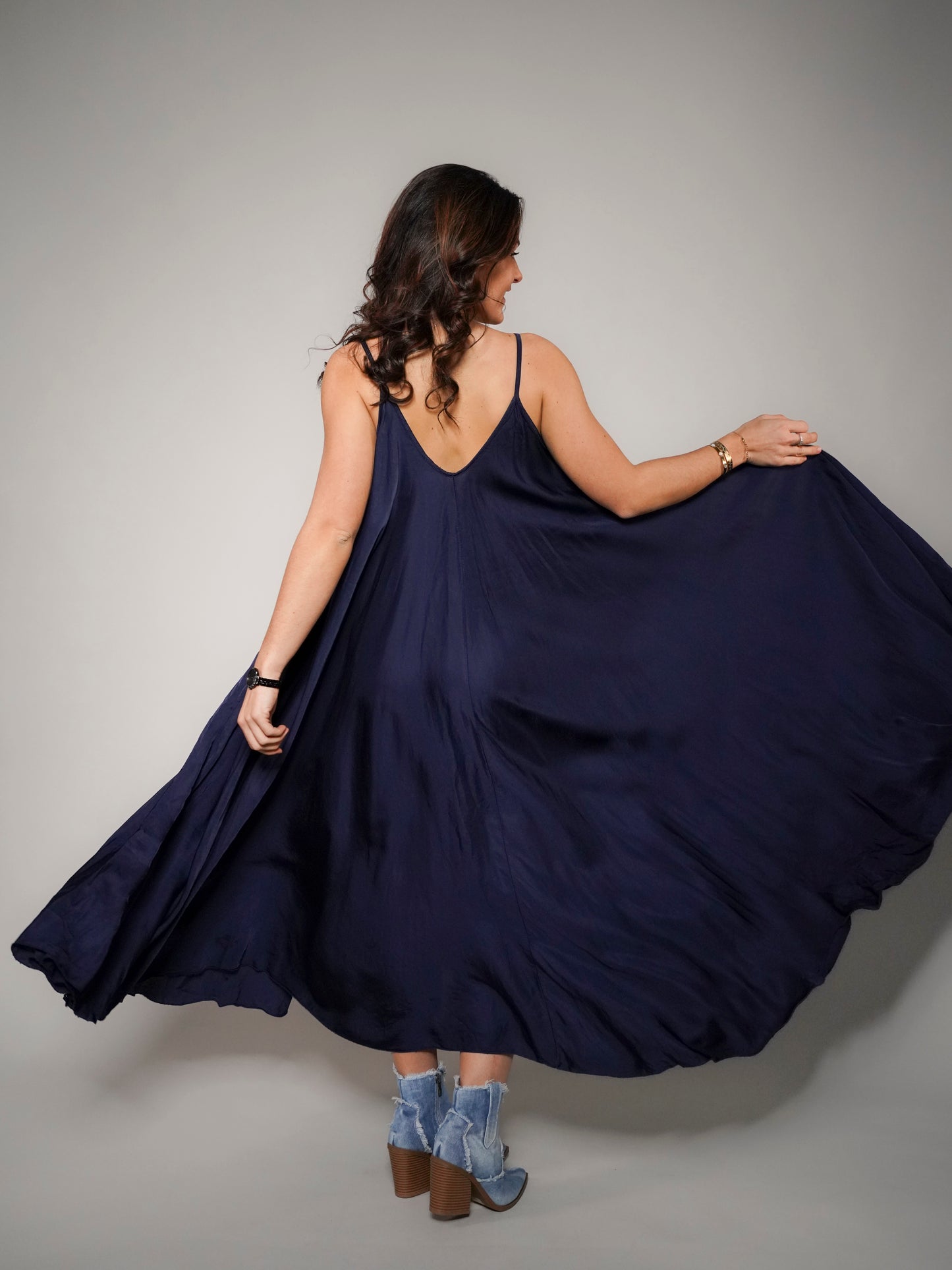 Robe marine en viscose et soie - 1527
