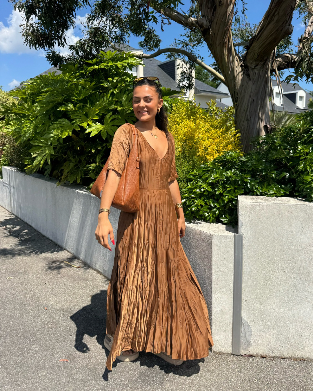 Robe caramel effet froissé - 1215
