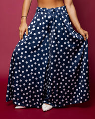 Pantalon palazzo marine à pois