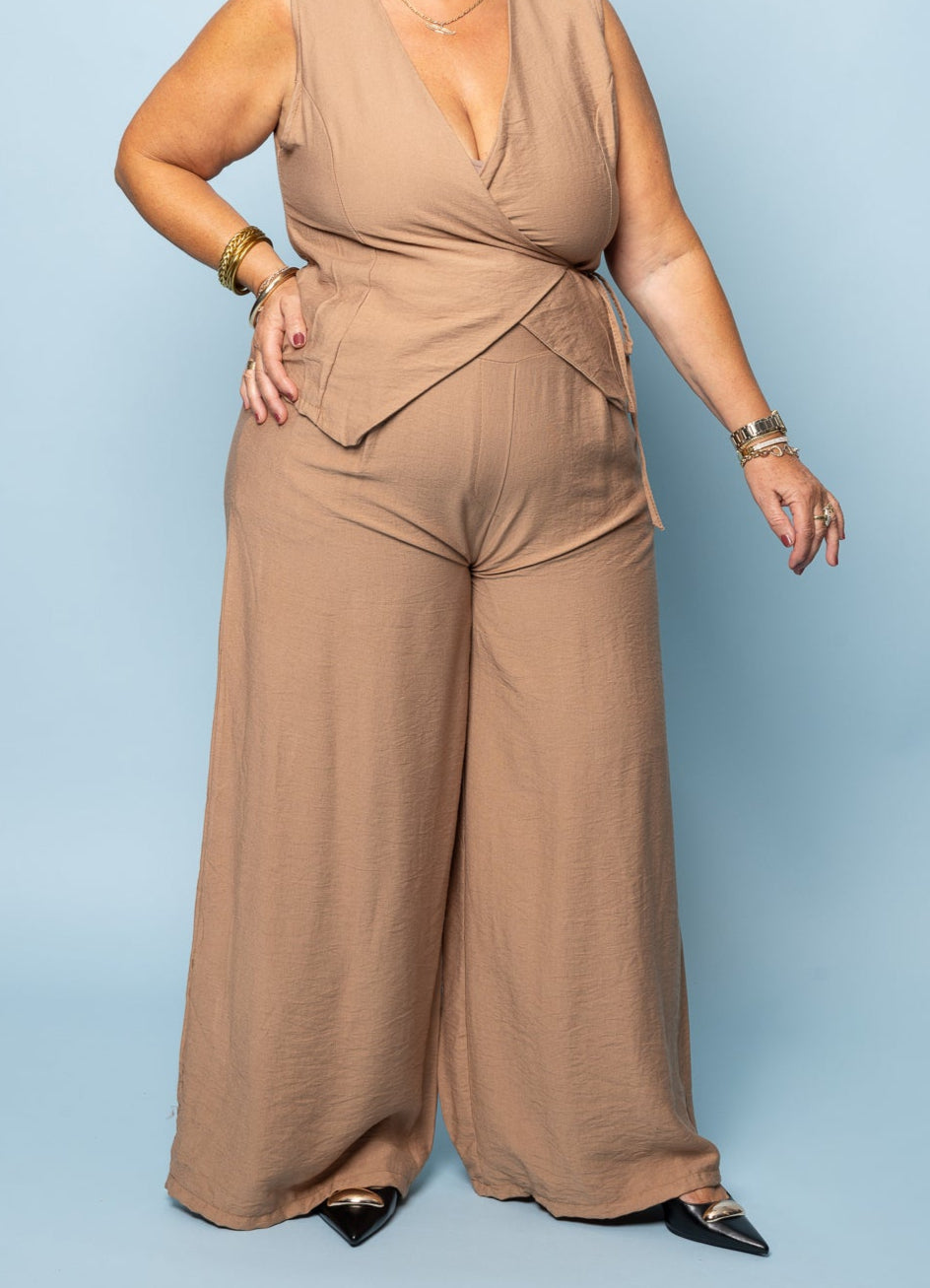 Pantalon large fluide taupe