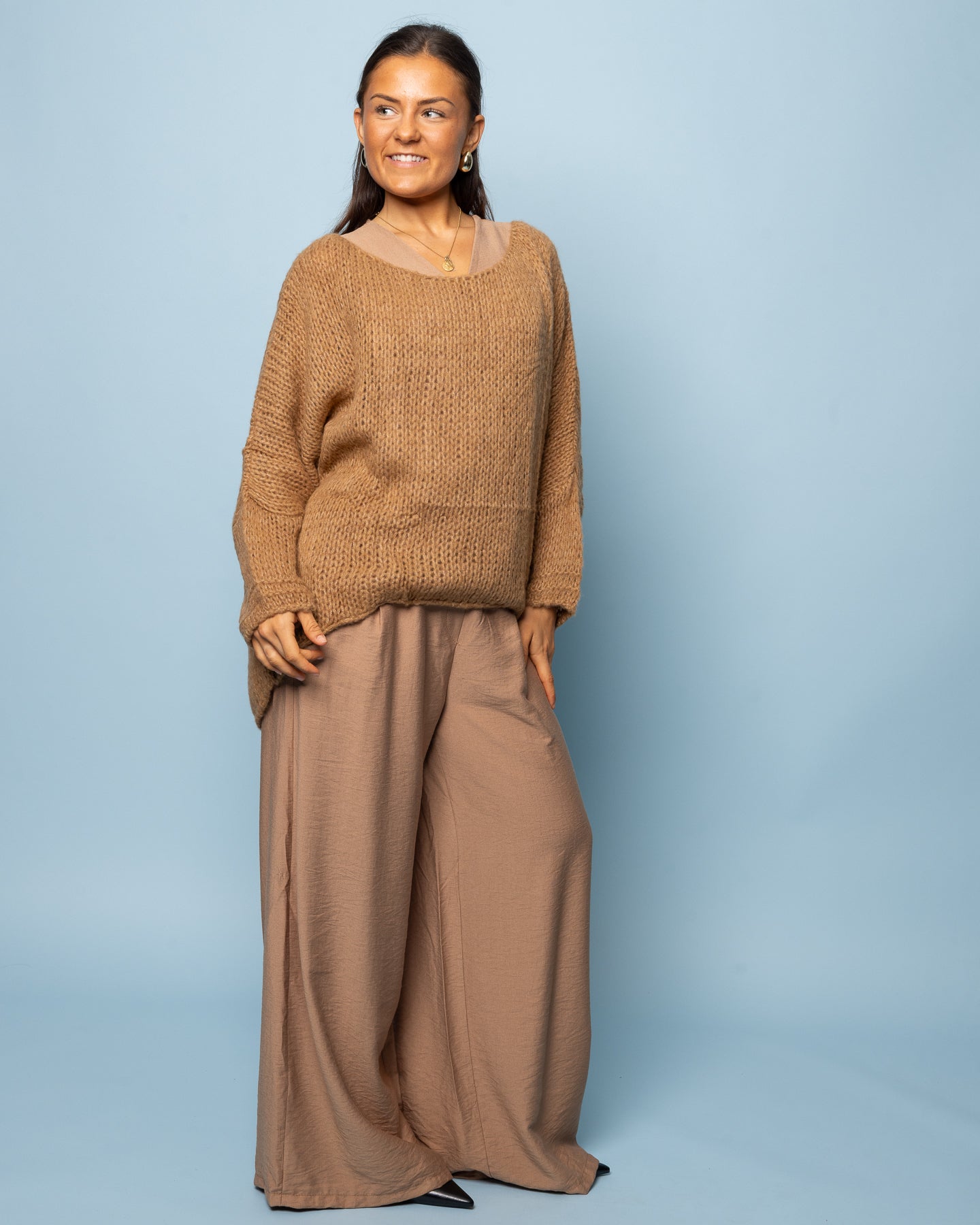 Pantalon large fluide taupe
