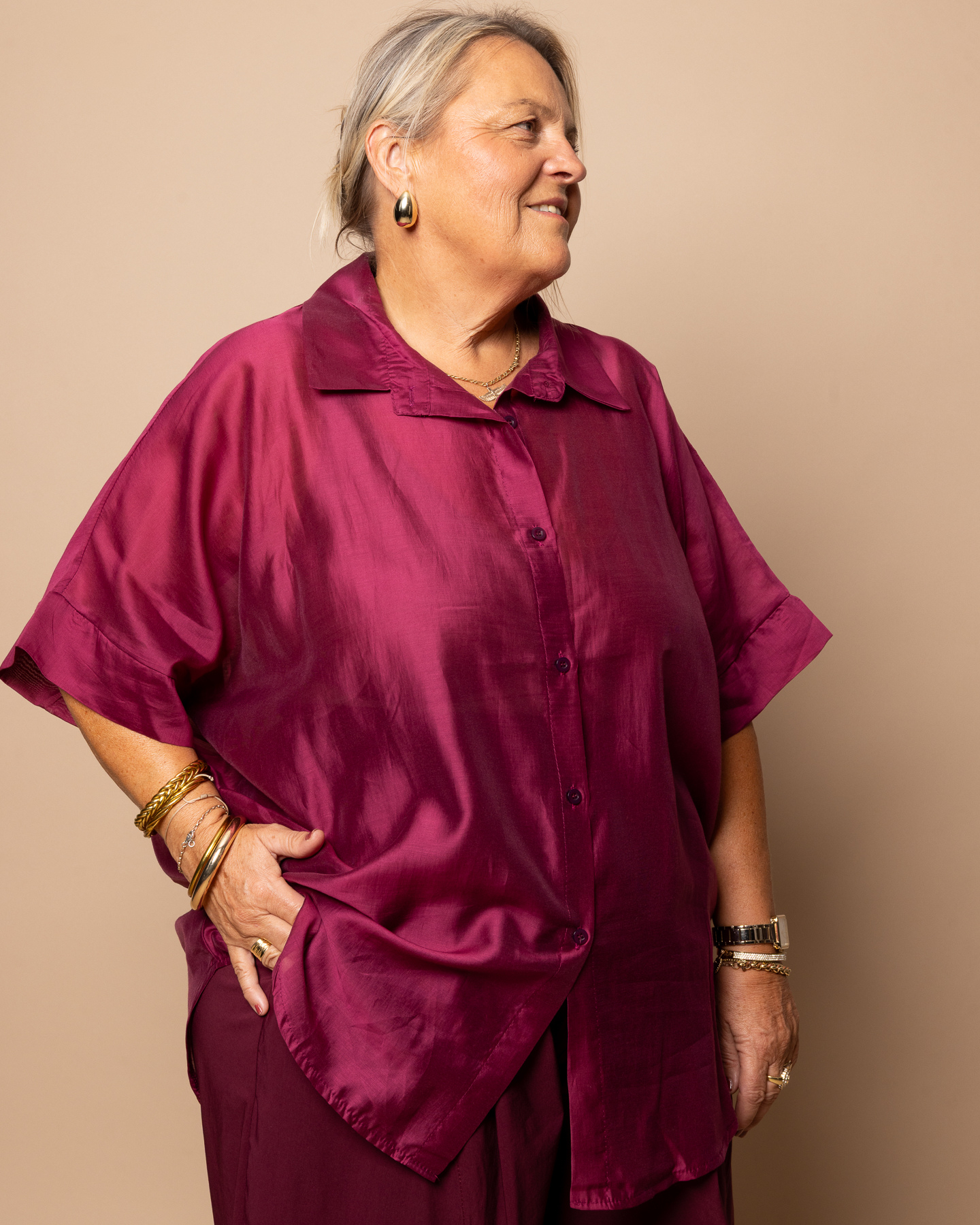 Chemise manches courtes bordeaux