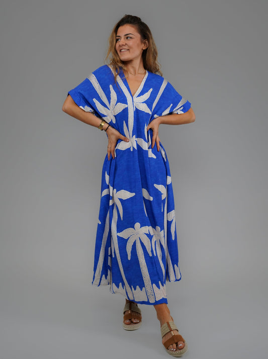 Robe palmier bleue - 1047
