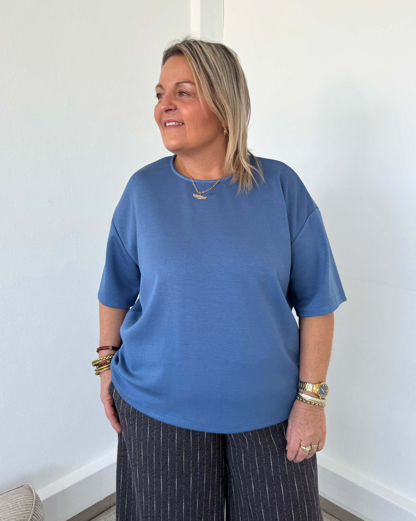 T-shirt doux oversize bleu ciel