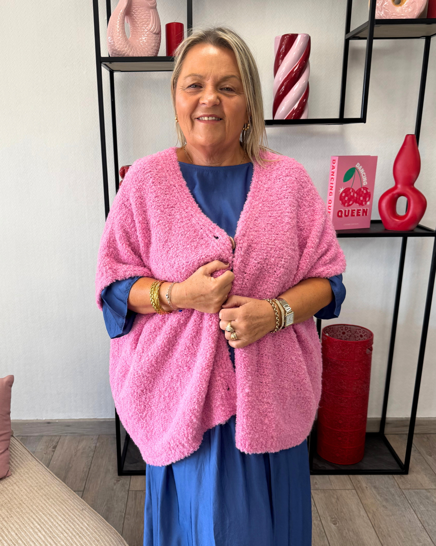 Cardigan loose manches courtes rose