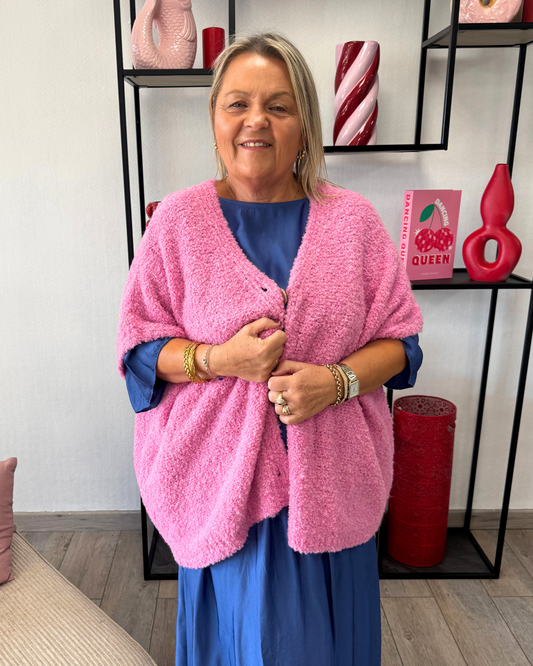 Cardigan loose manches courtes rose