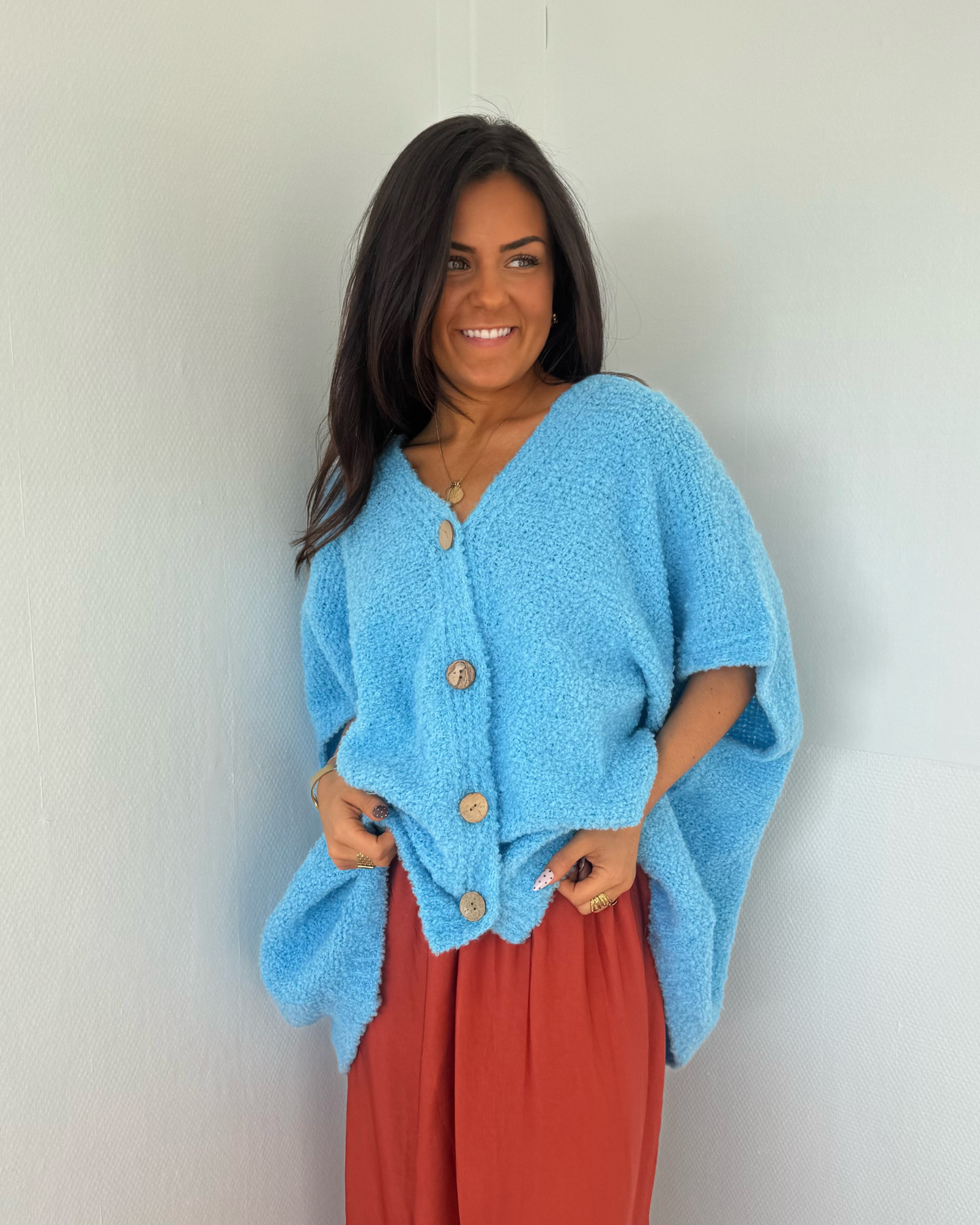 Cardigan loose manches courtes bleu ciel