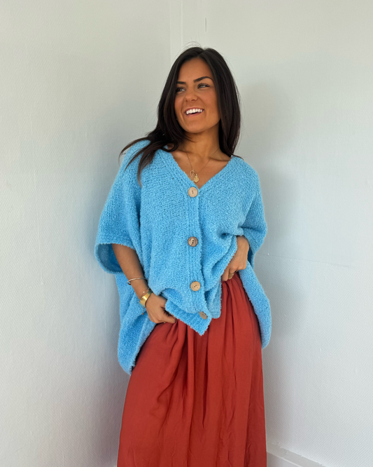 Cardigan loose manches courtes bleu ciel