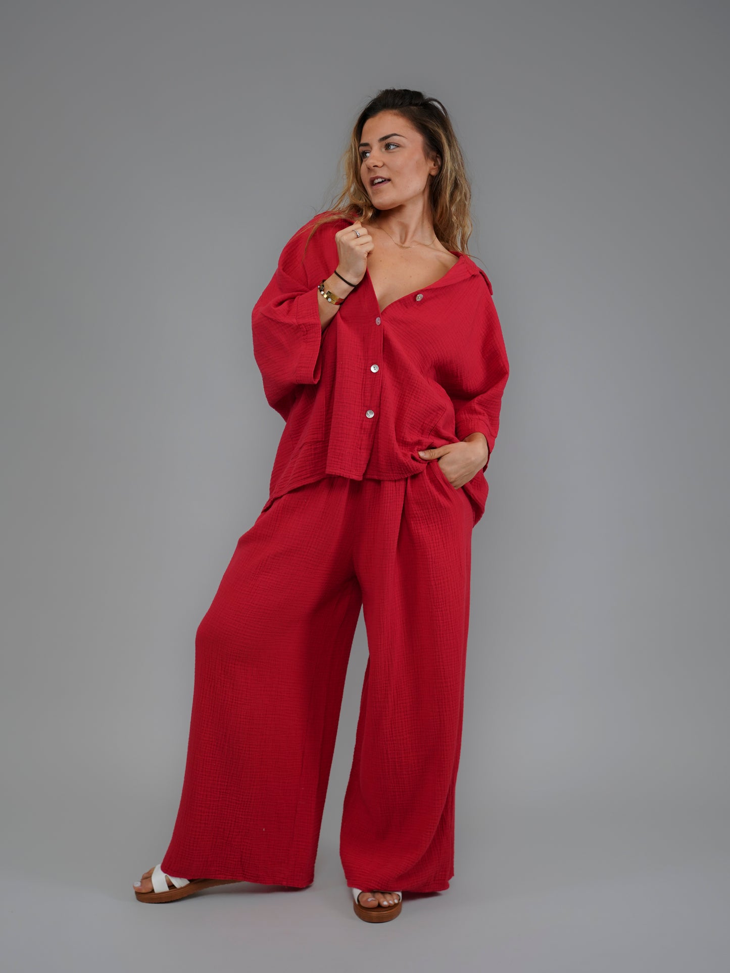 Pantalon rouge en gaze de coton - 1071