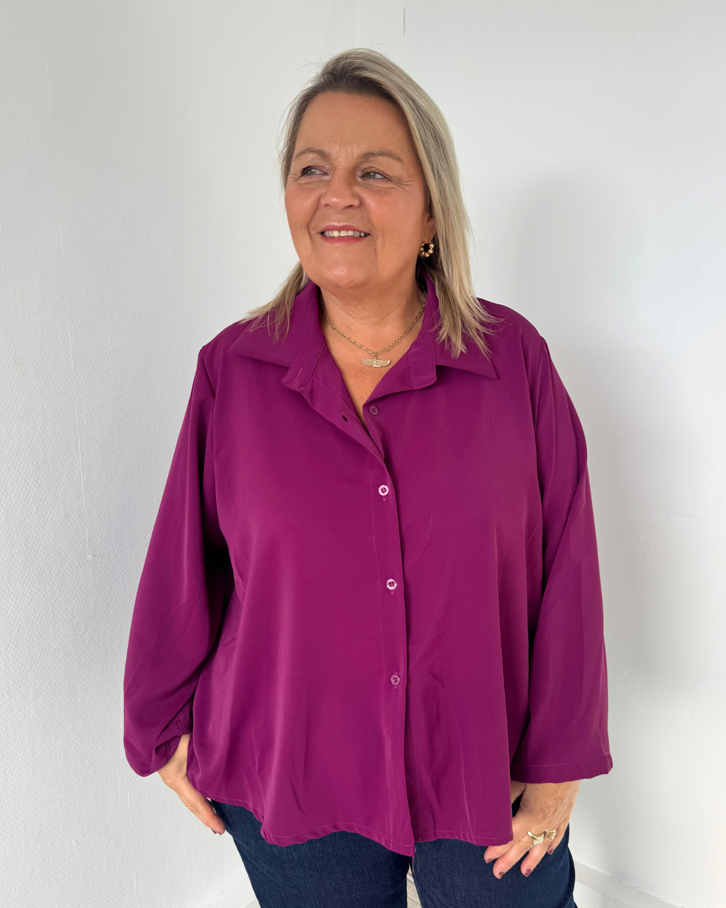 Chemise dos plissé prune