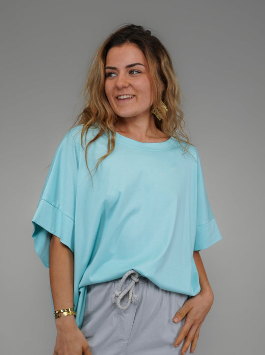 T-shirt turquoise manches biaisées - 1022