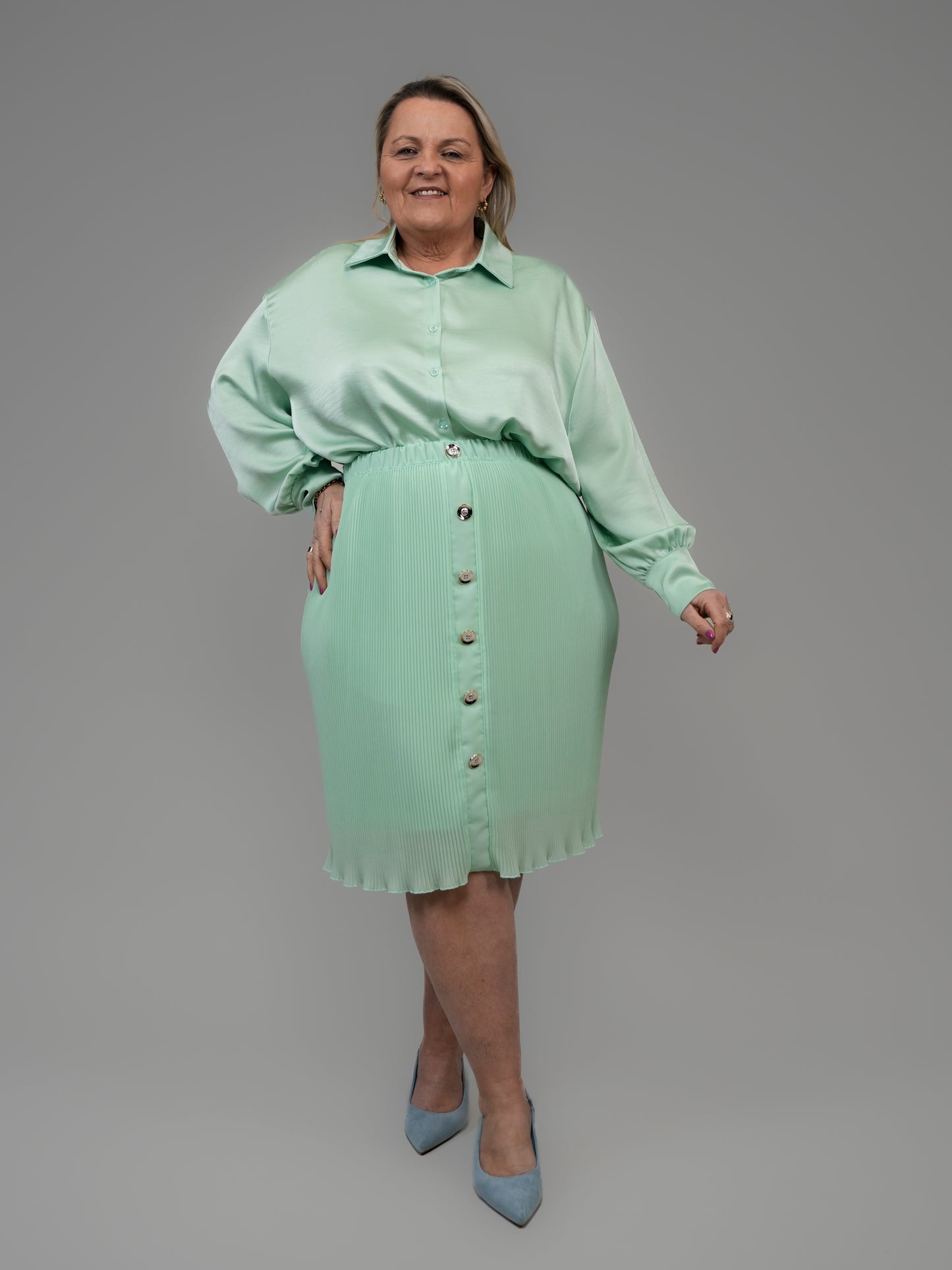 Chemise satinée turquoise - 1446