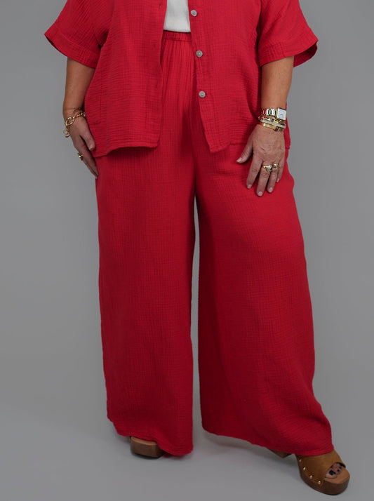 Pantalon rouge en gaze de coton - 1071