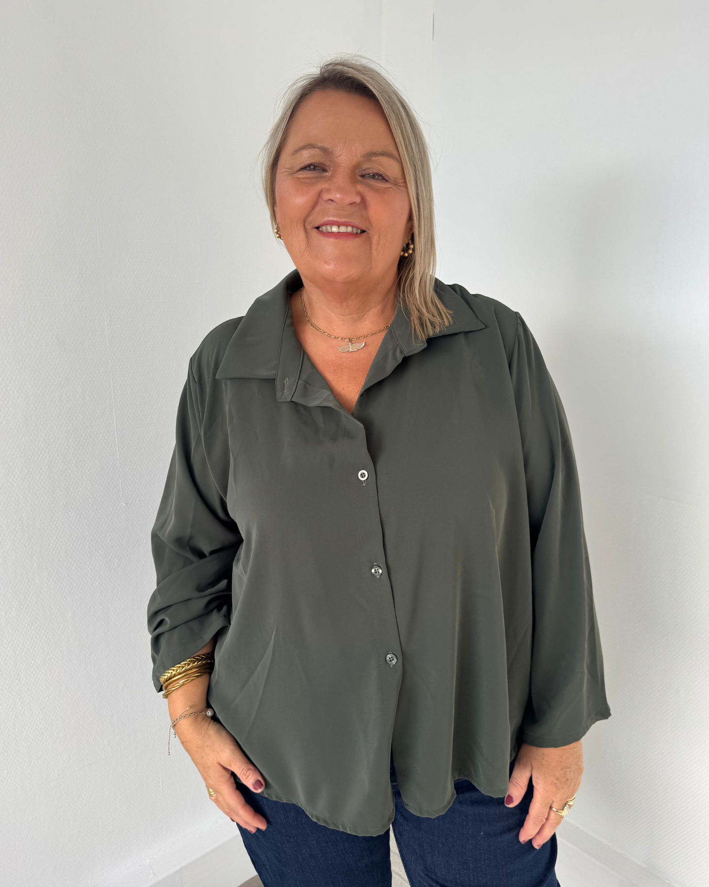 Chemise dos plissé kaki