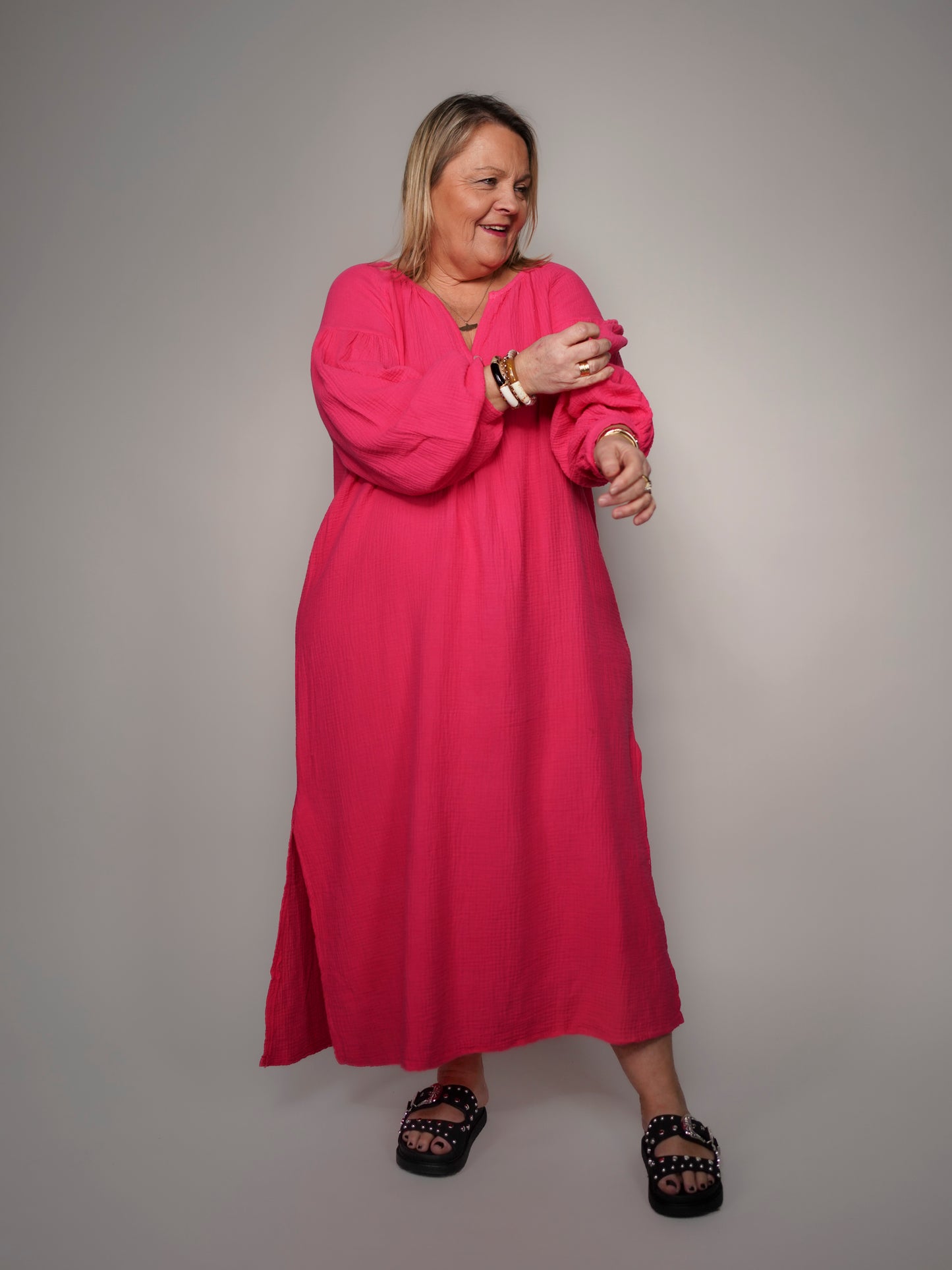 Robe fuchsia en gaze de coton - 1464