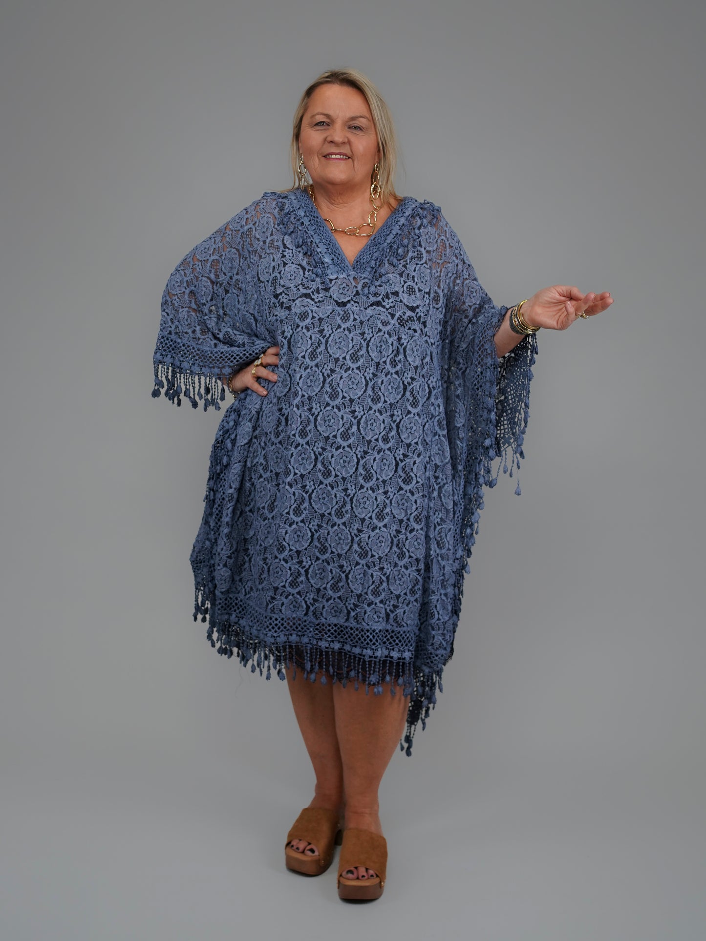 Tunique en dentelle bleu jean - 1062