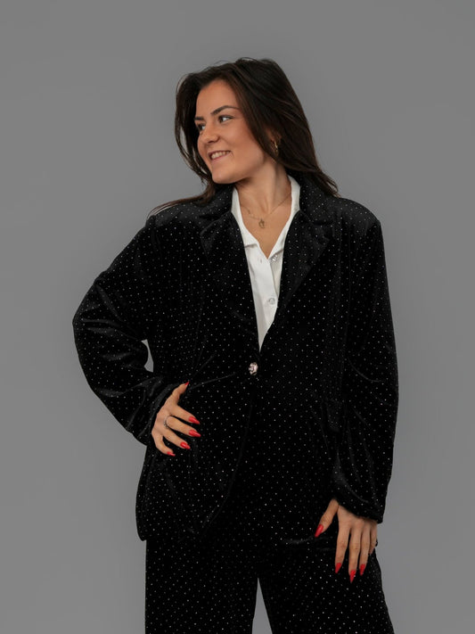 Blazer velours noir à strass - 1320