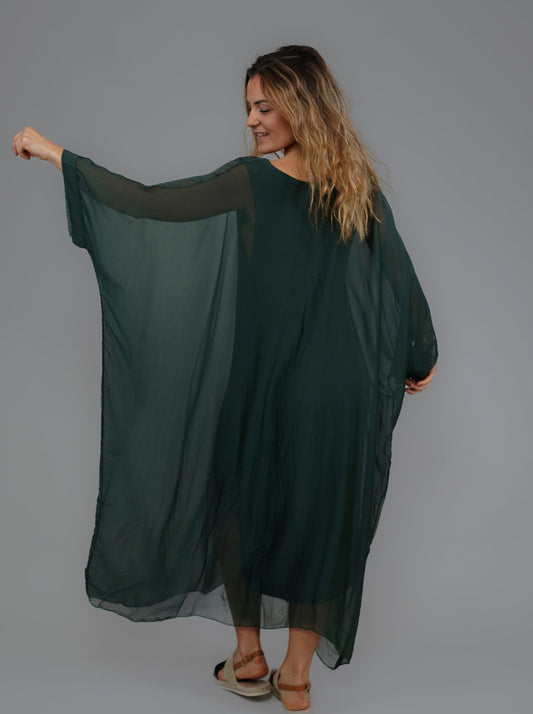 Robe verte soie et viscose - 1023