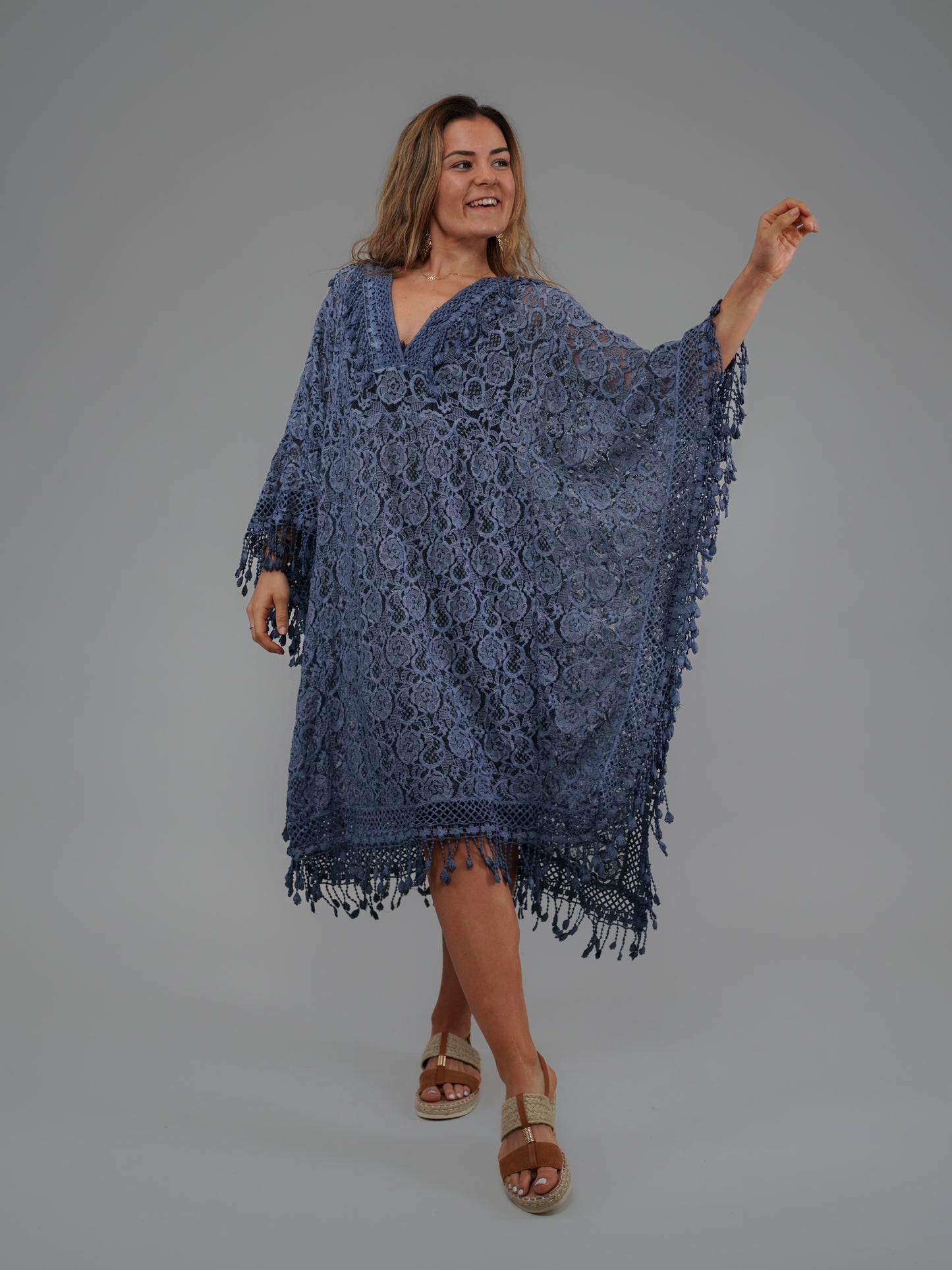 Tunique en dentelle bleu jean - 1062
