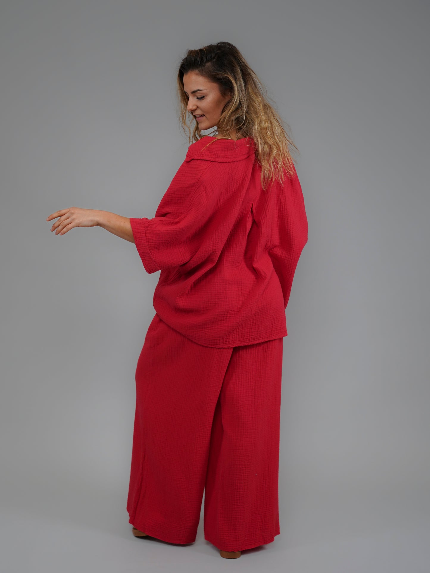 Pantalon rouge en gaze de coton - 1071