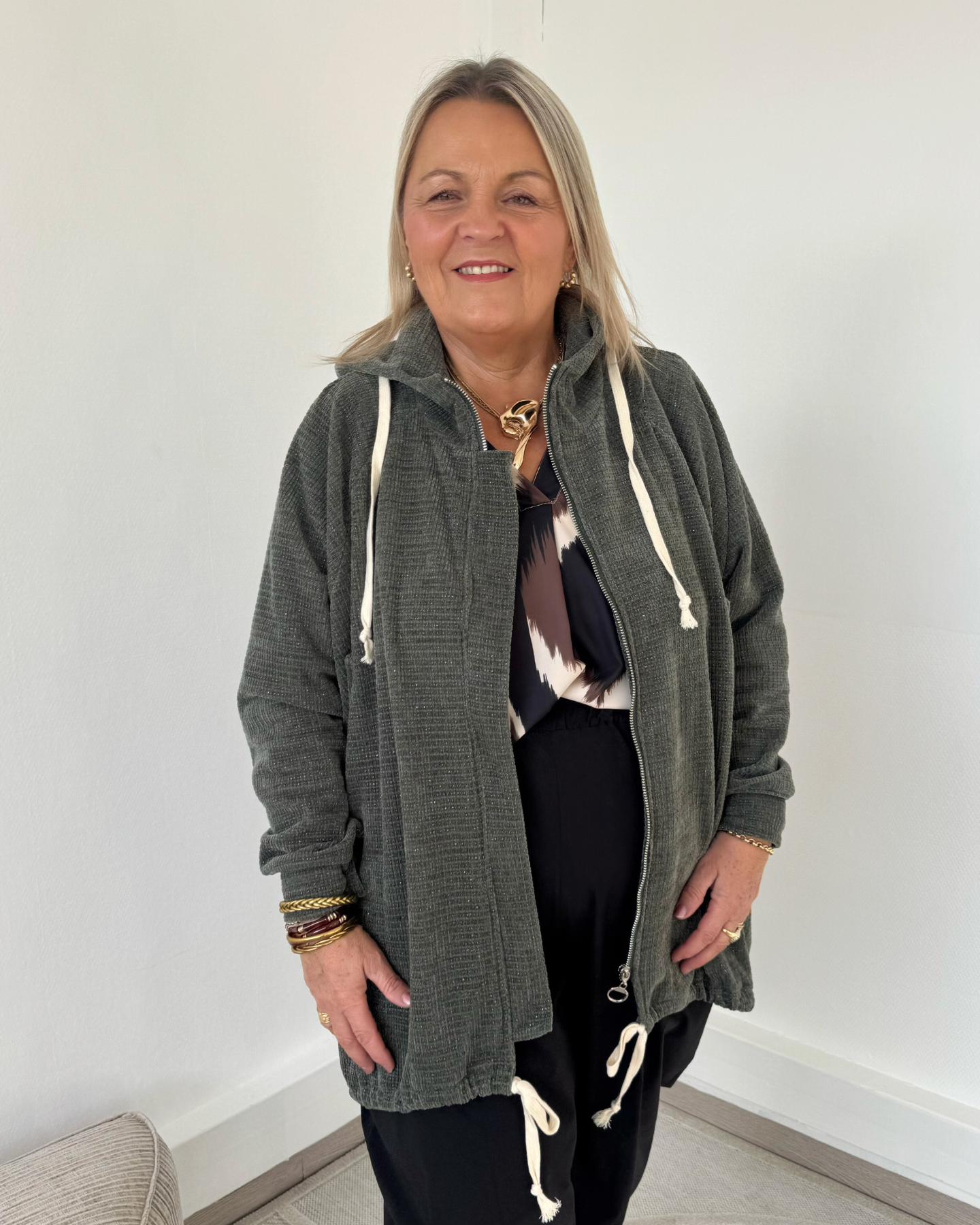 Veste oversize à capuche kaki