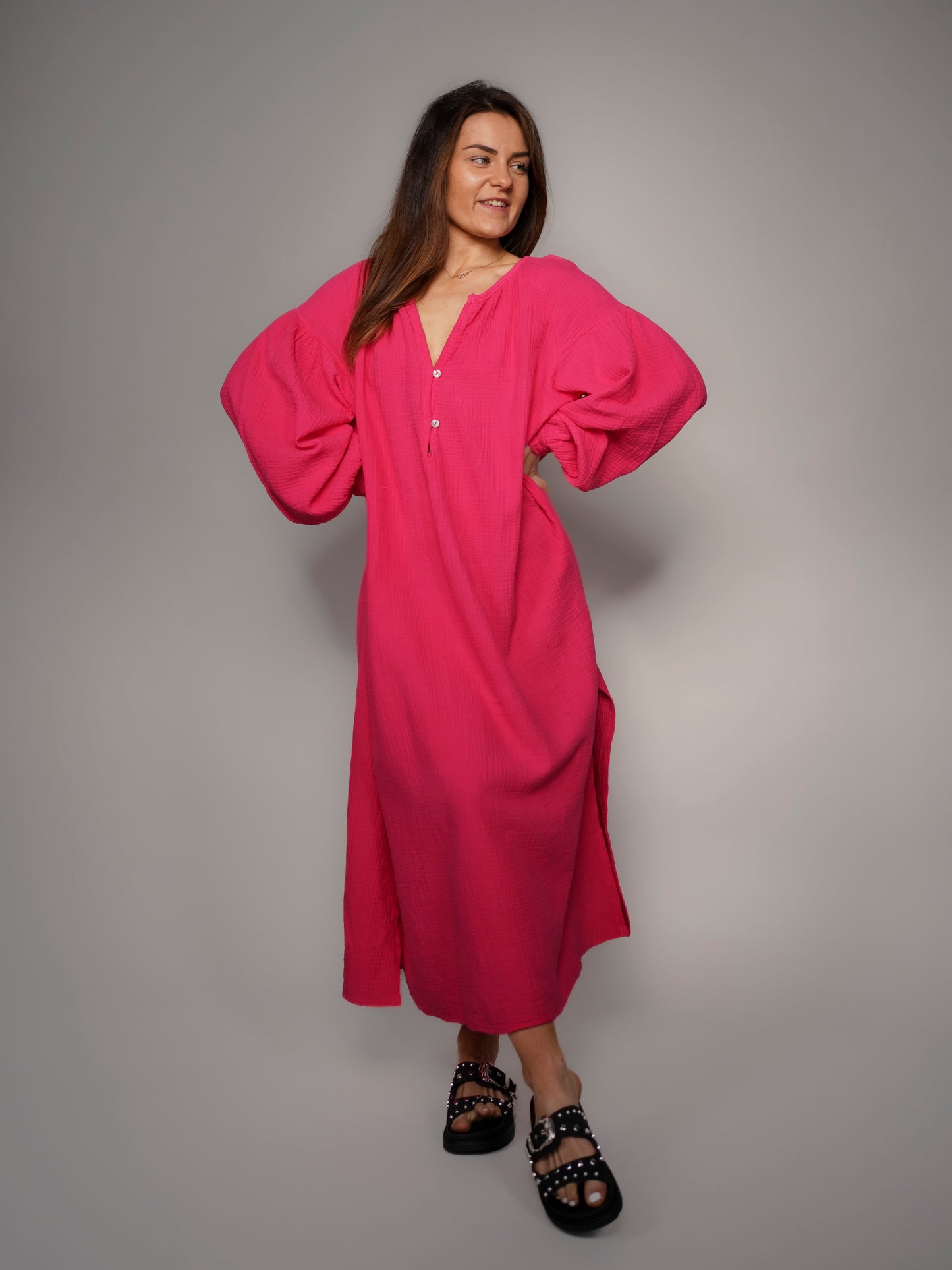 Robe fuchsia en gaze de coton - 1464