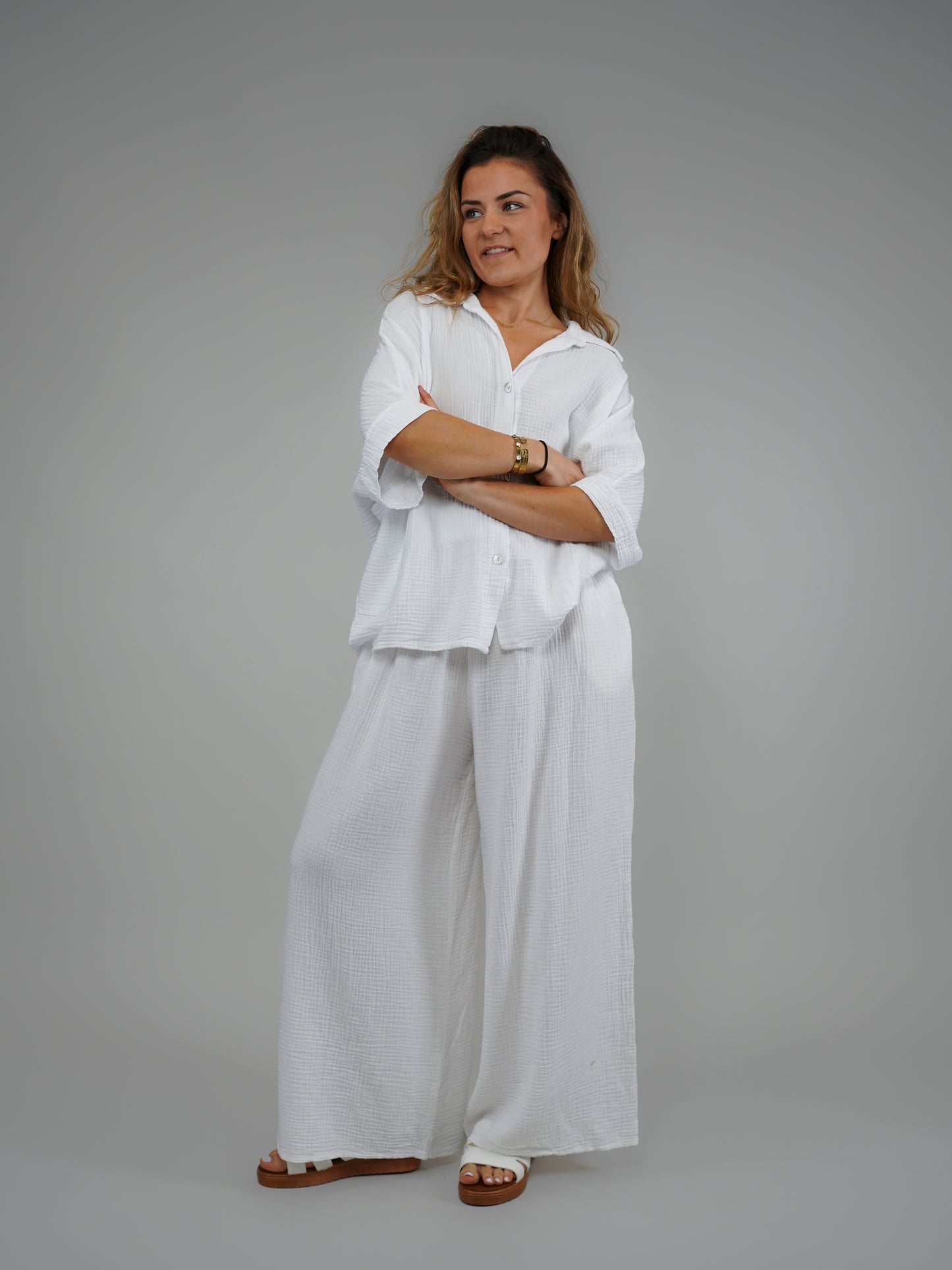 Pantalon blanc en gaze de coton - 1071