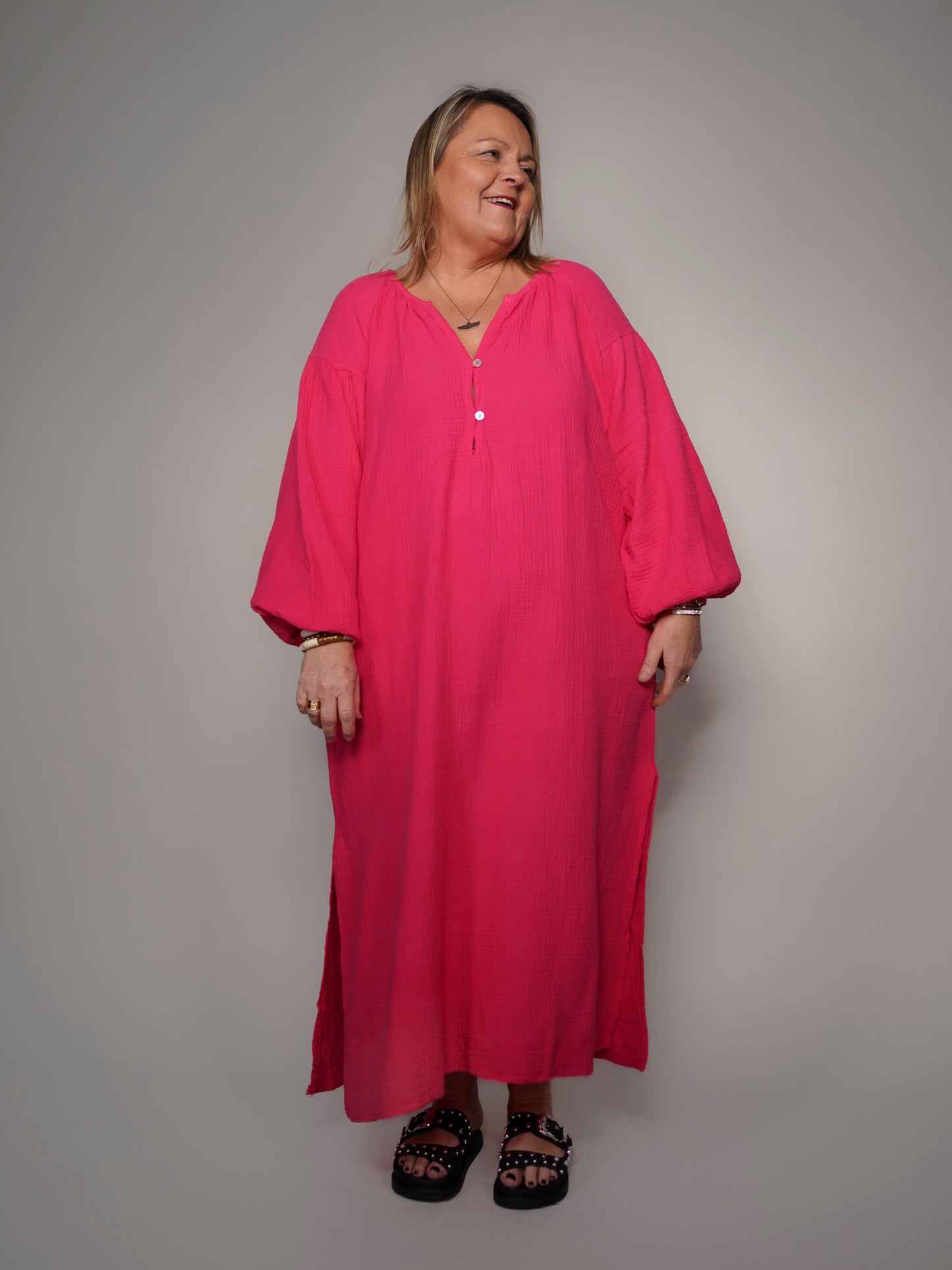 Robe fuchsia en gaze de coton - 1464