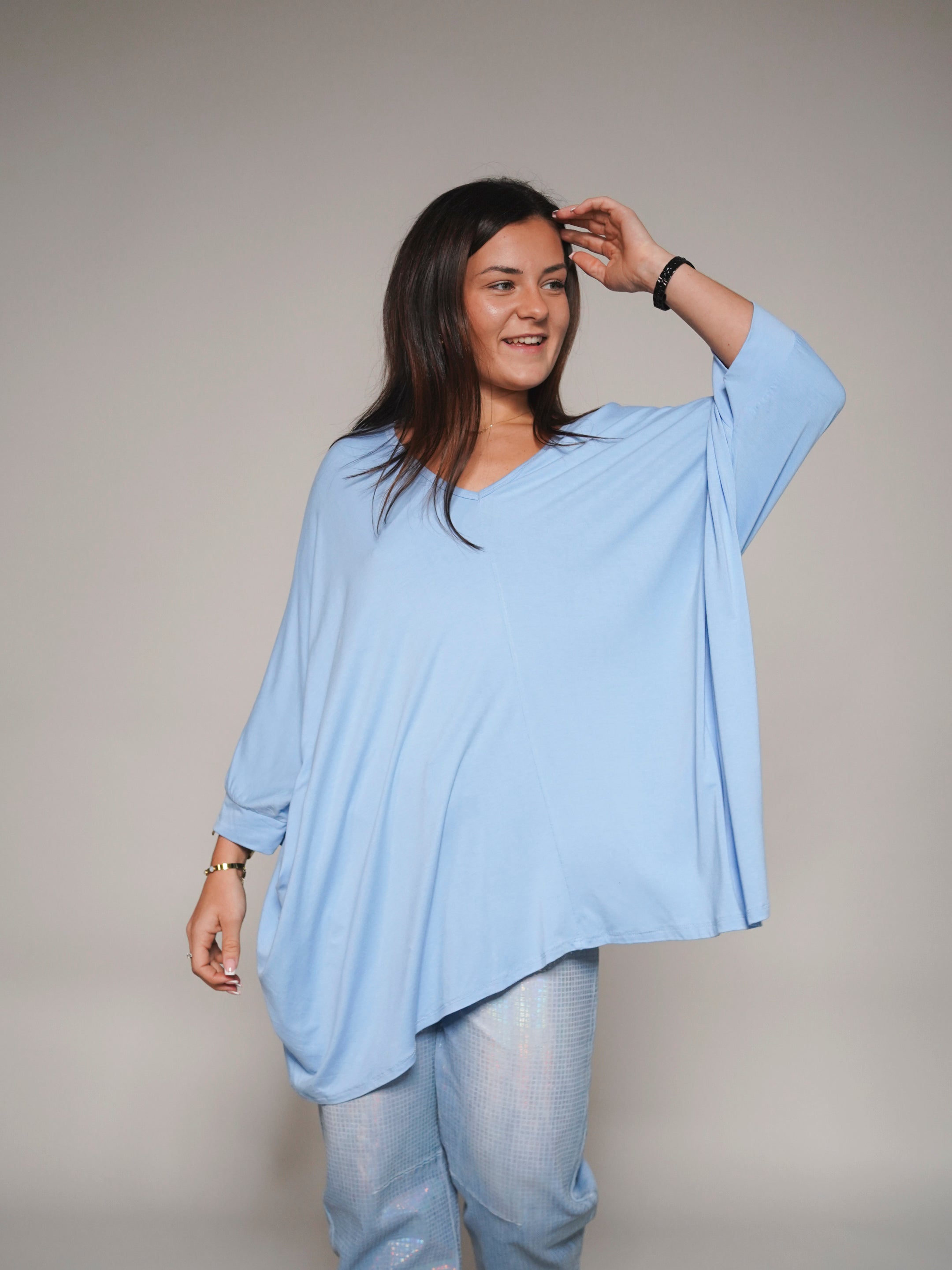 T shirt oversize col V bleu 1784 Aya Ibiza