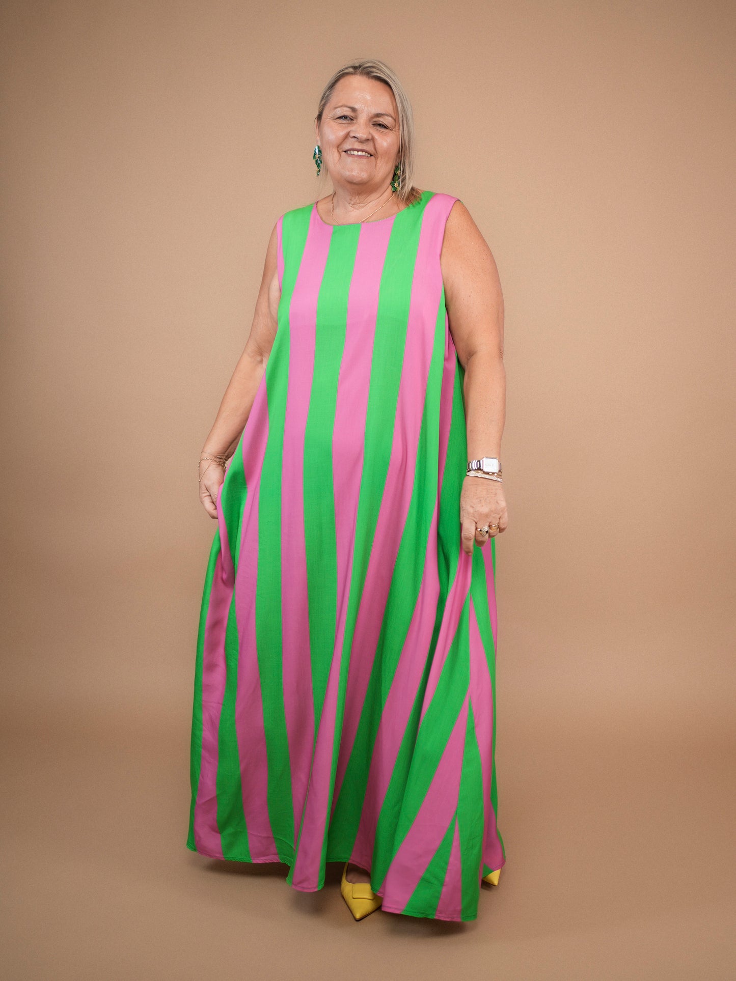 Robe bain de soleil vert/rose - 1652