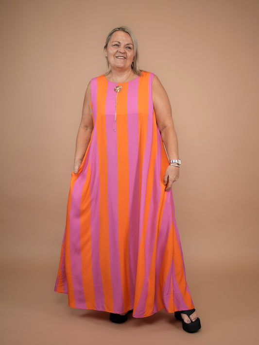 Robe bain de soleil rose/orange - 1652