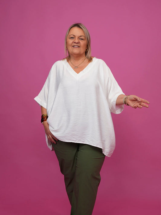 Blouse fluide blanche col V - 1648