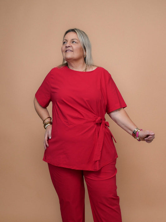 Top à noeud popeline rouge
