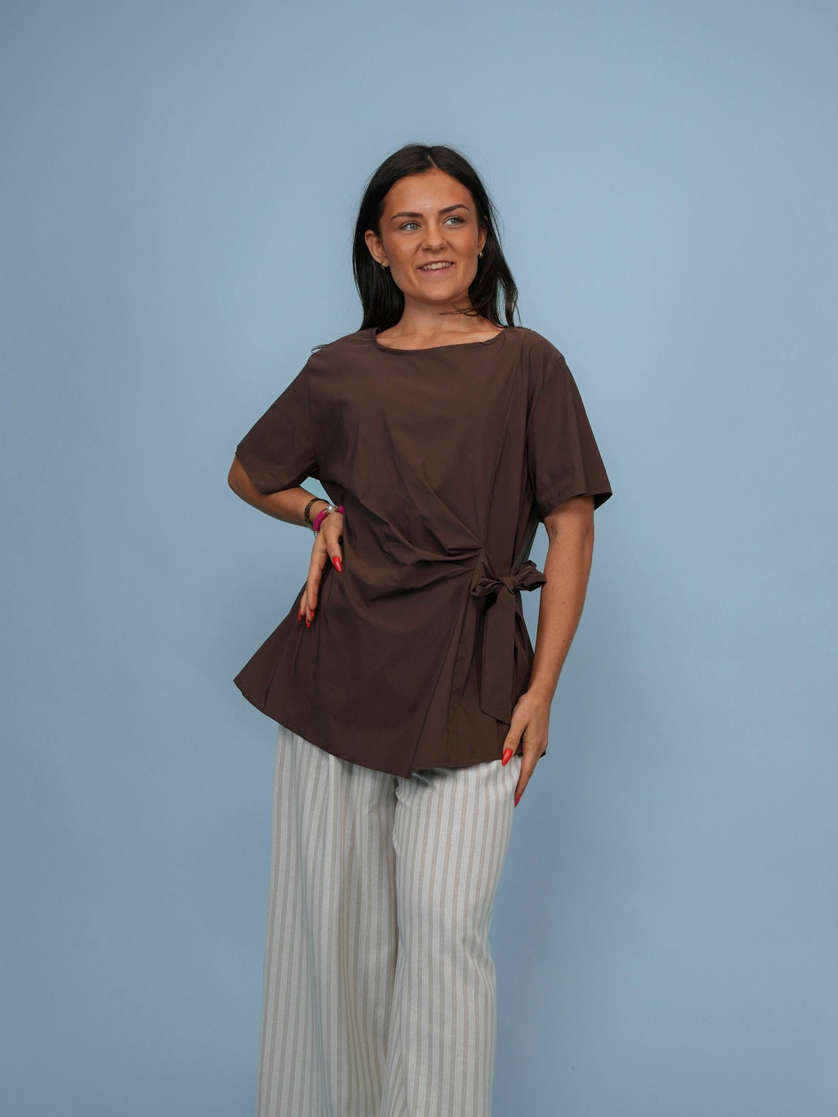 Top à noeud popeline choco - 1649