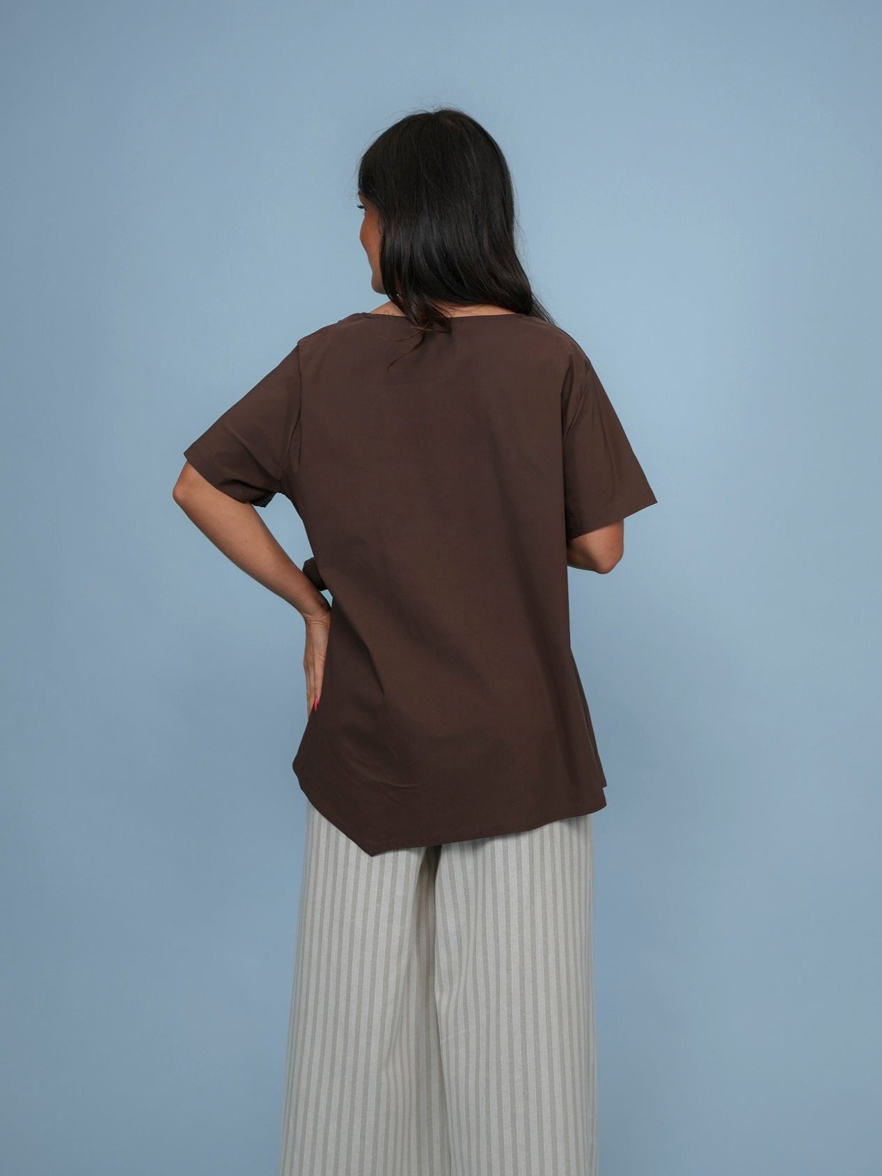 Top à noeud popeline choco - 1649