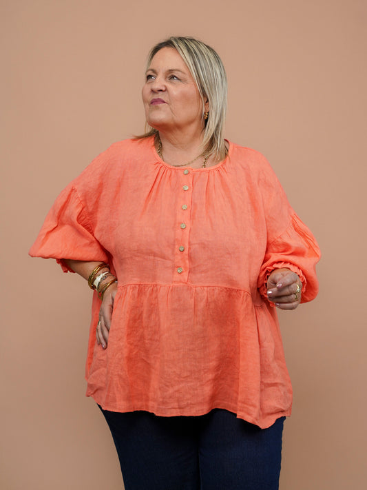 Blouse en lin à volants orange - 1645