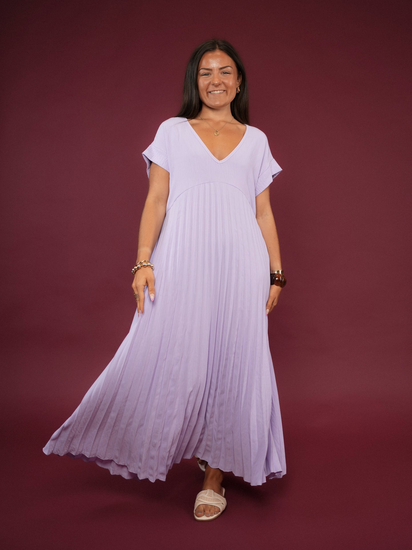 Robe plissée manches courtes lilas