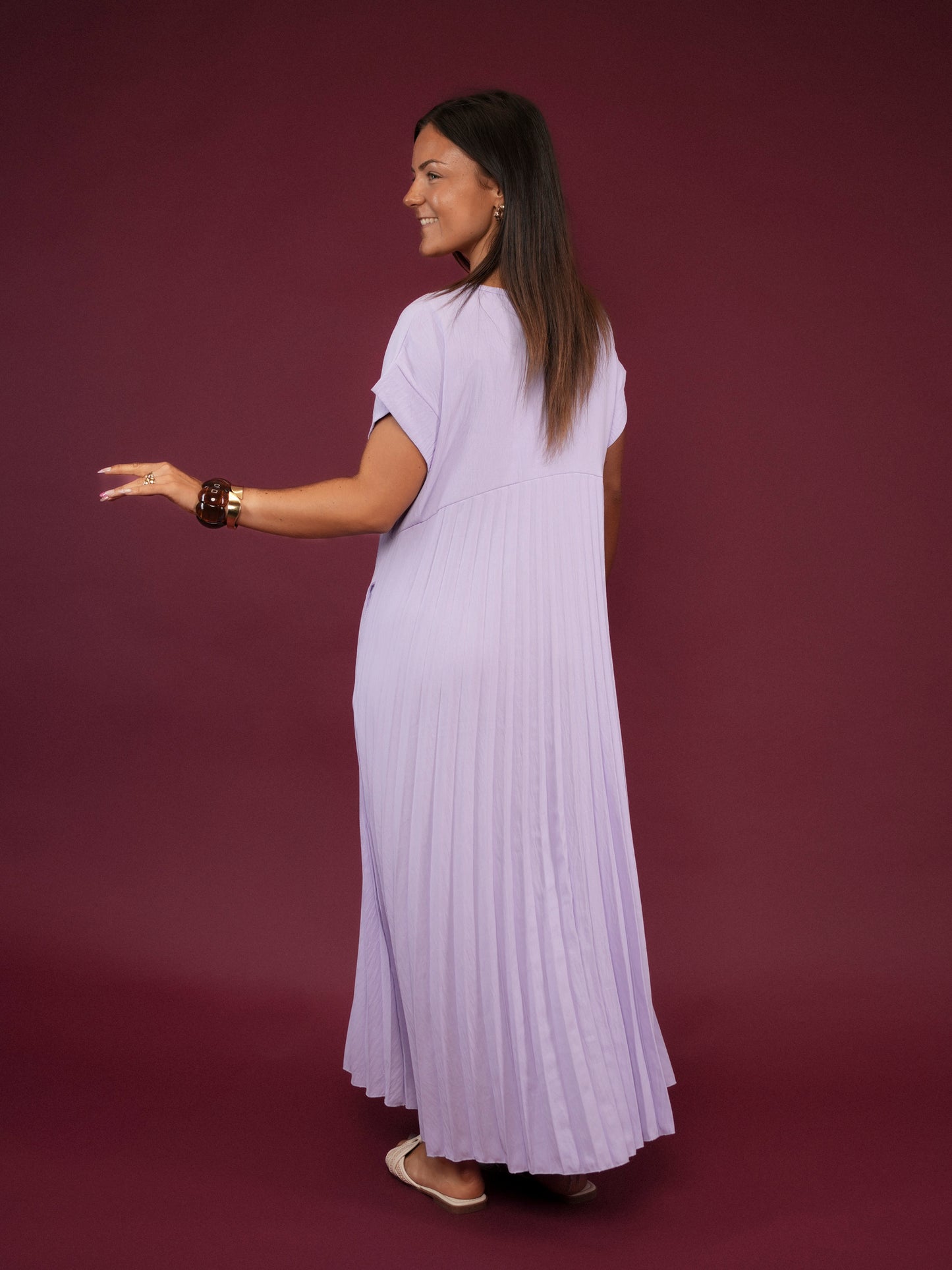 Robe plissée manches courtes lilas