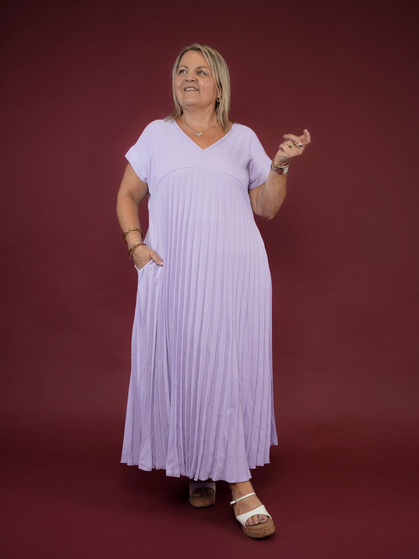 Robe plissée manches courtes lilas