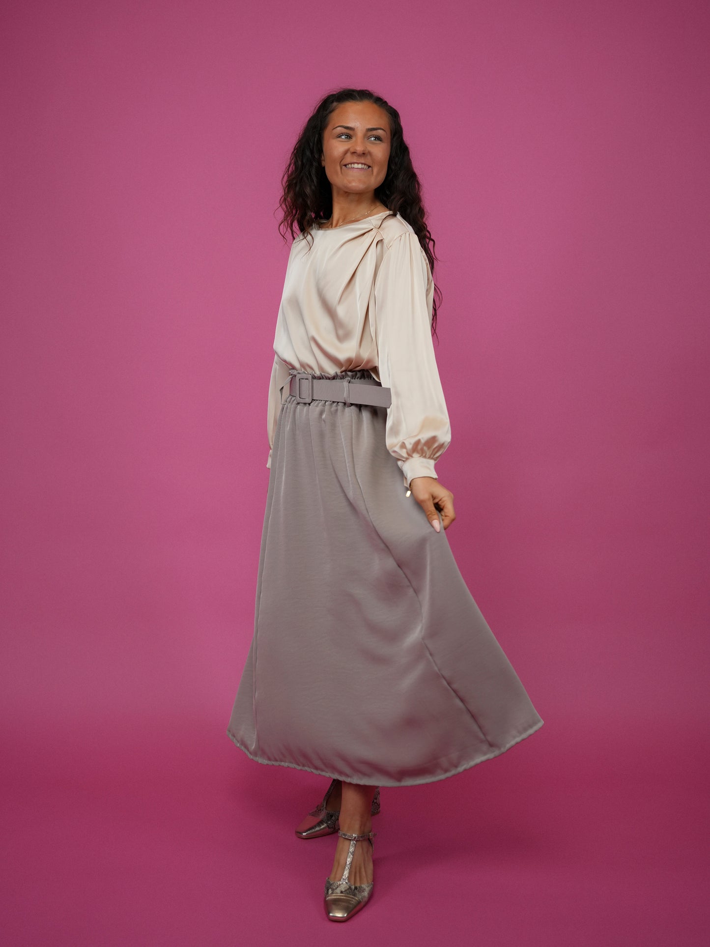 Jupe midi taupe - 1489