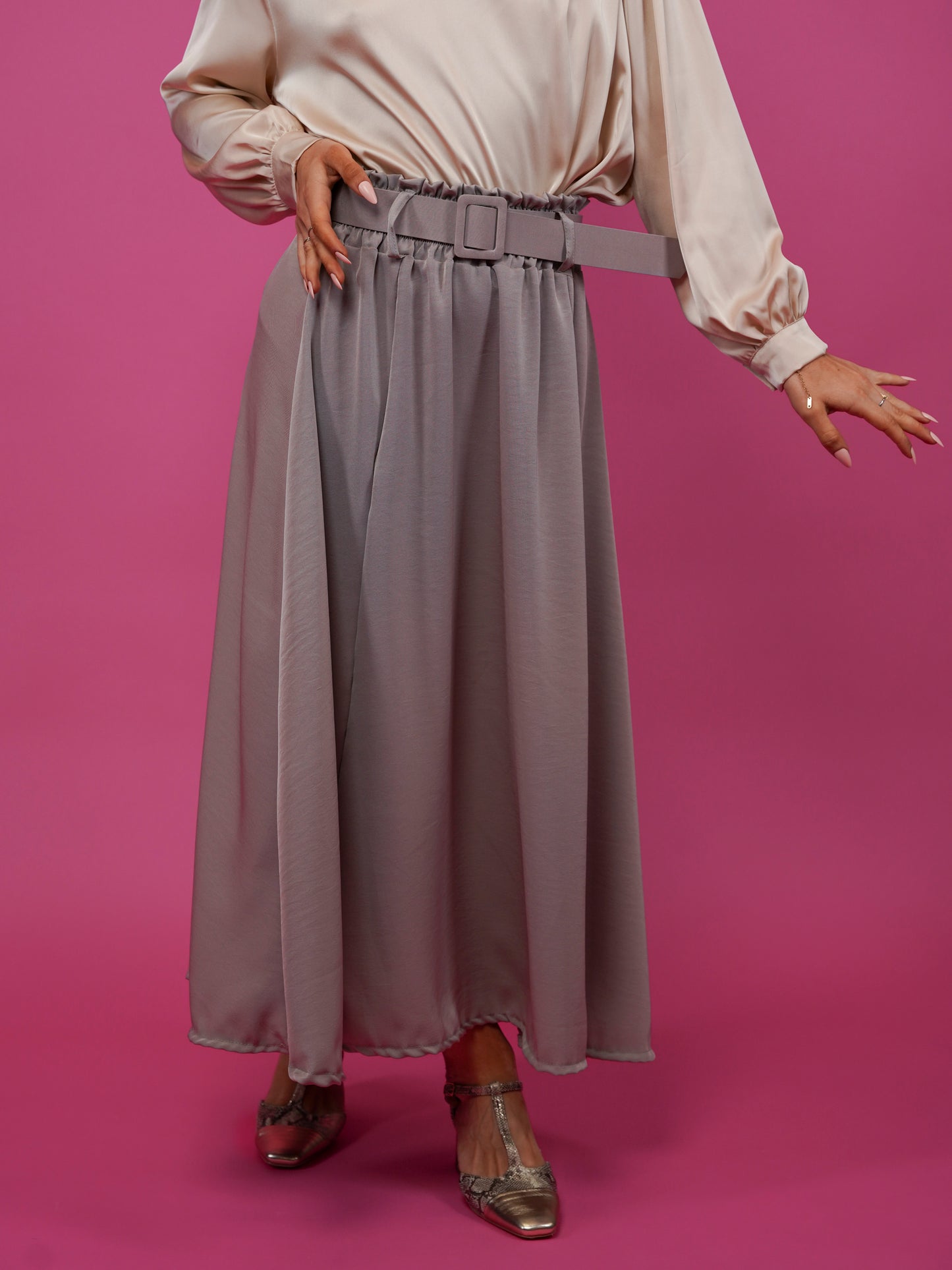 Jupe midi taupe - 1489