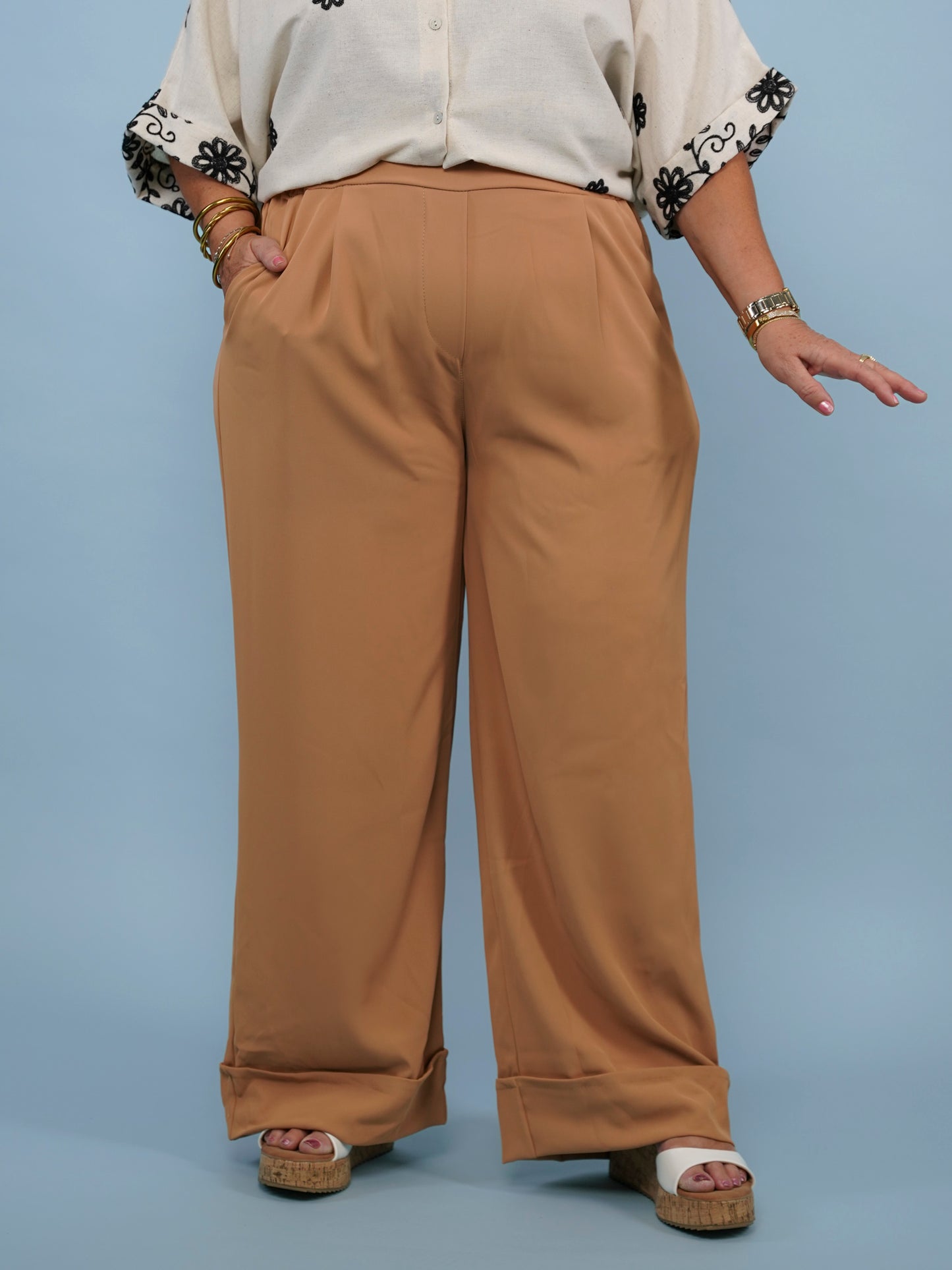 Pantalon à revers camel