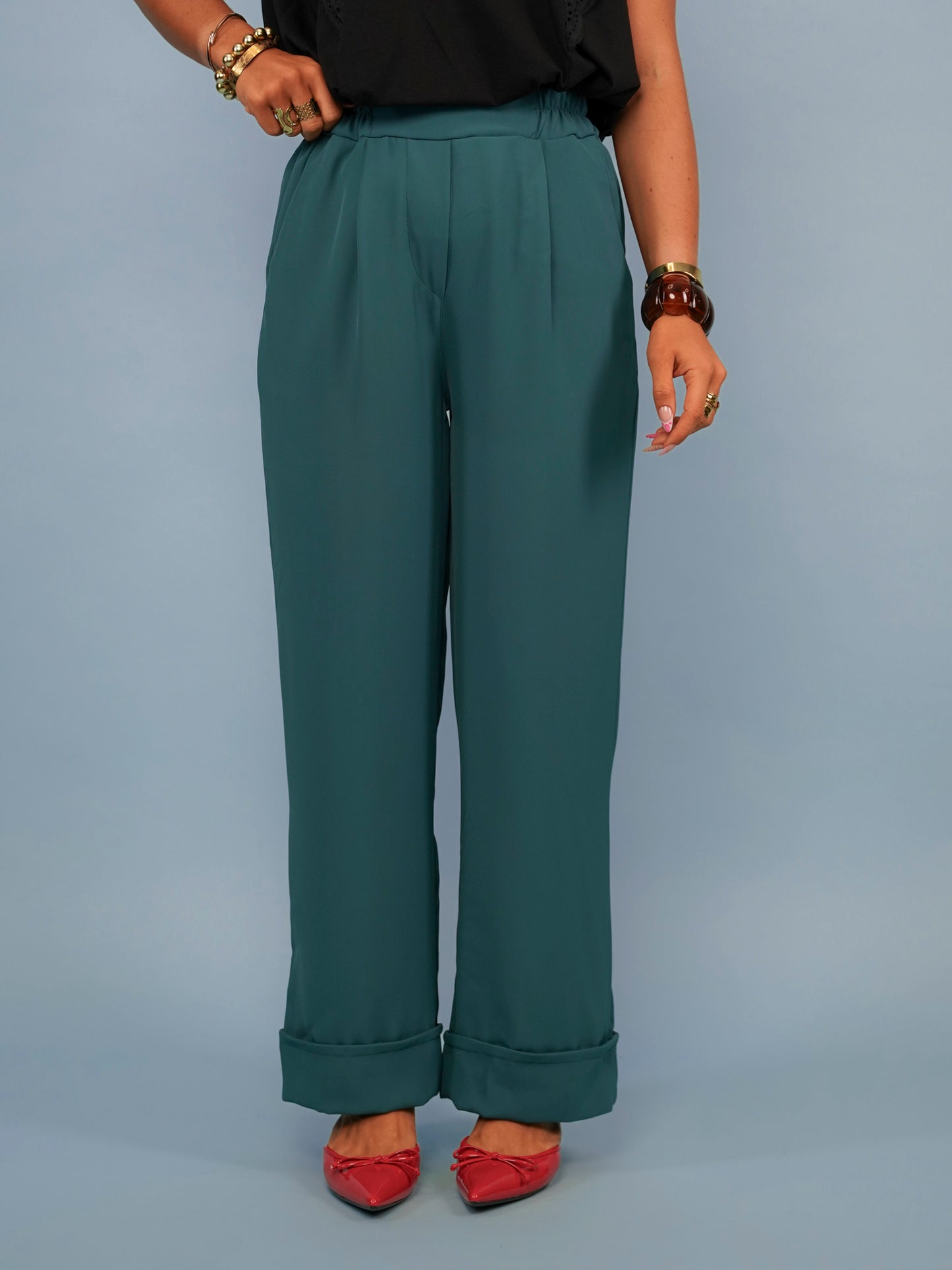Pantalon à revers bleu canard