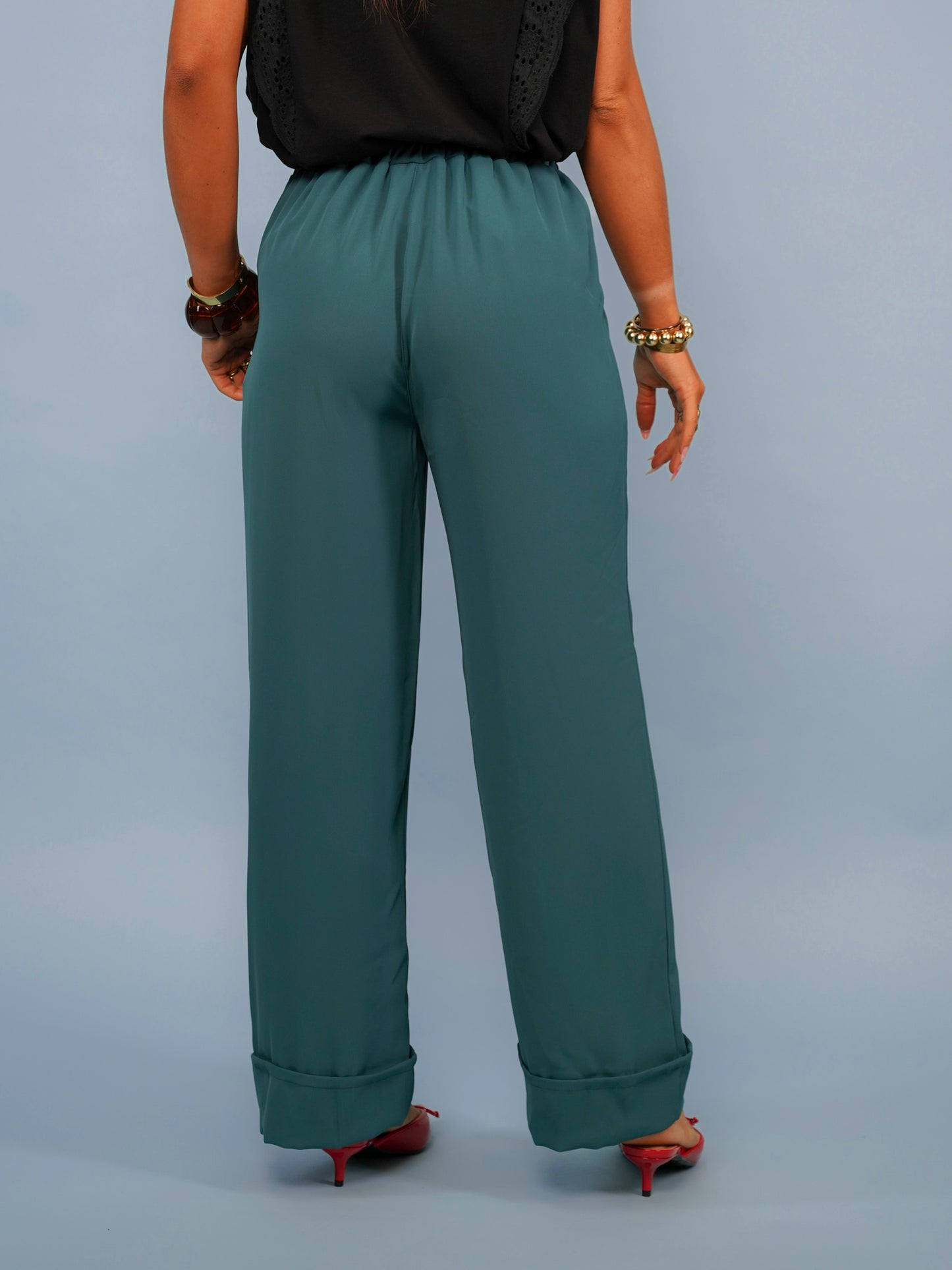 Pantalon à revers bleu canard
