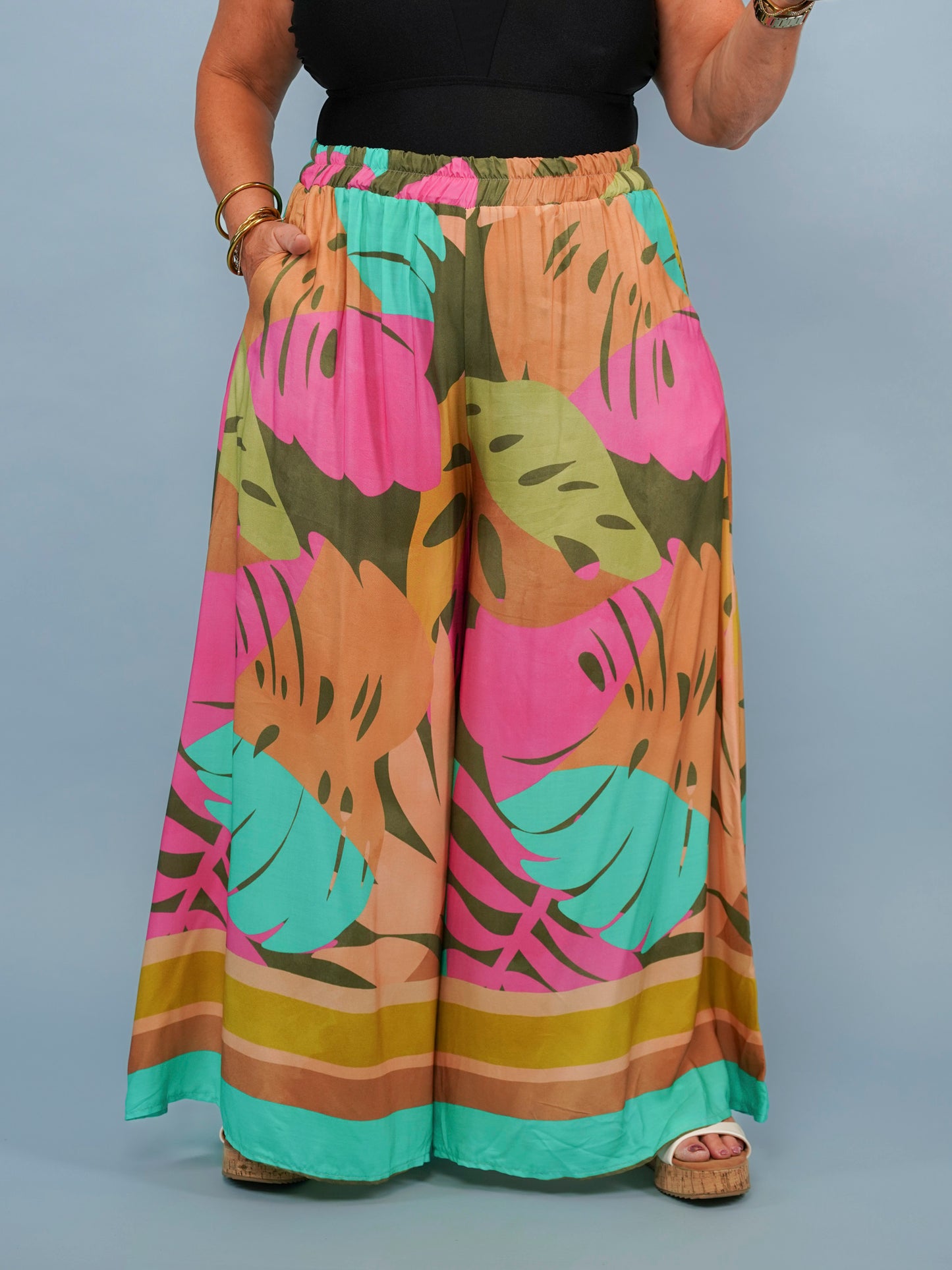 Pantalon palazzo imprimé colorblock