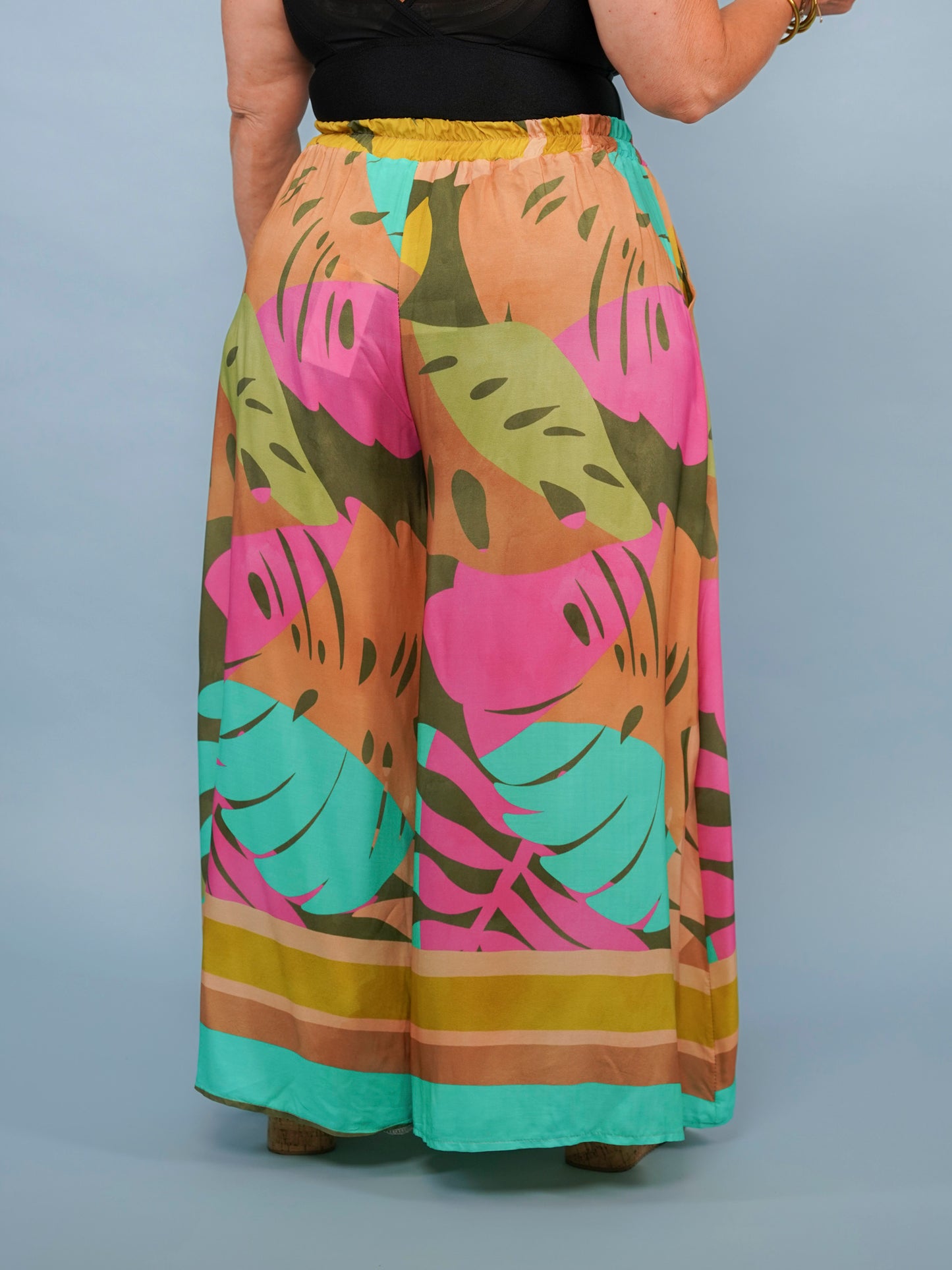 Pantalon palazzo imprimé colorblock