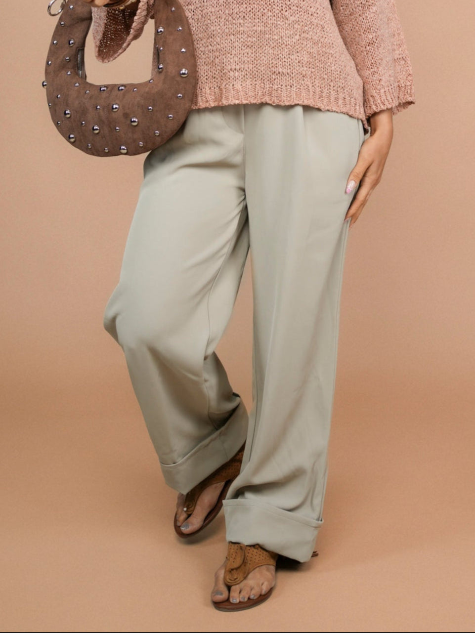 Pantalon à revers taupe