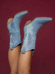 Santiags en denim bleu clair à surpiqûres