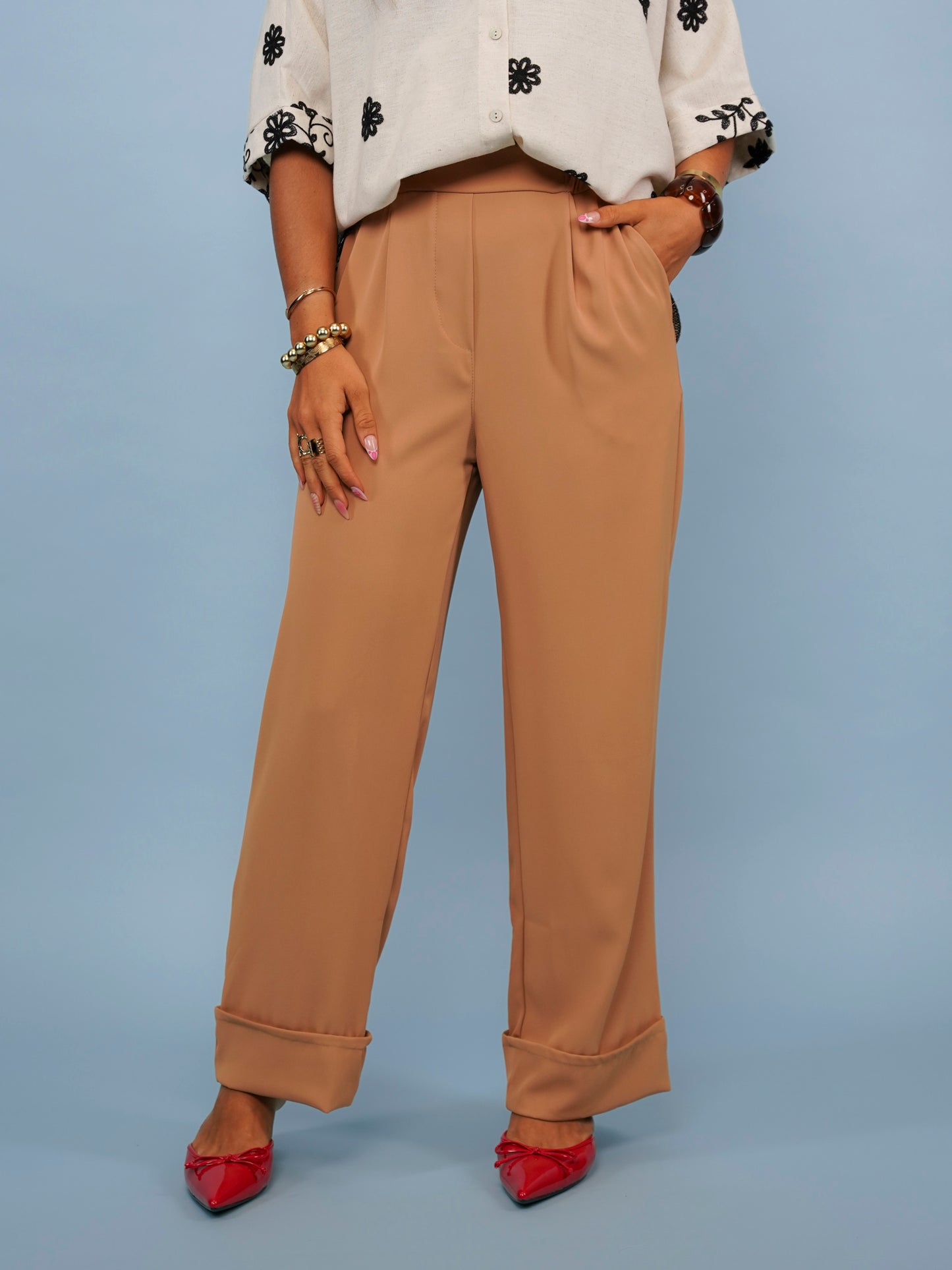 Pantalon à revers camel